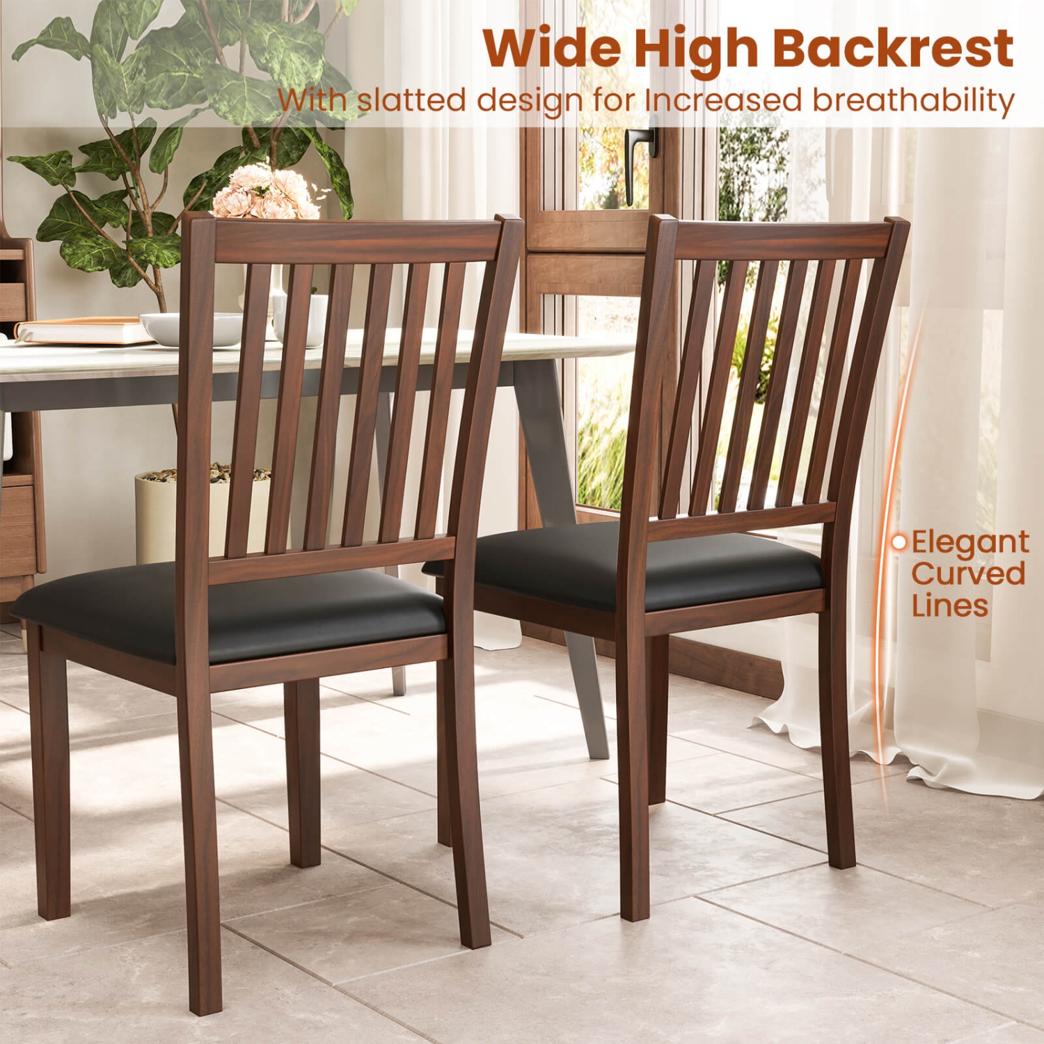 Costway Modern Dining Chair Set of 2 with Slanted High Backrest Wear-resistant PVC Leather