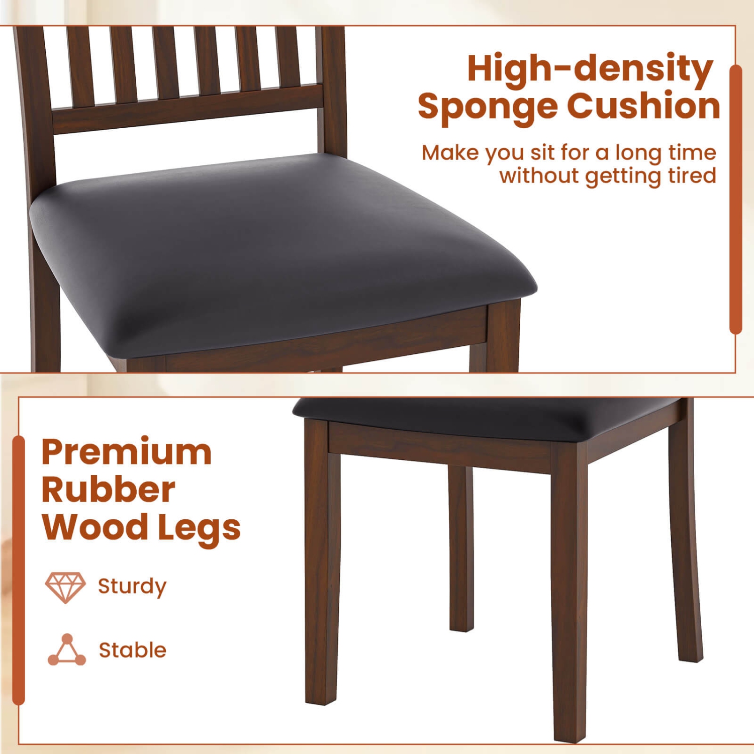 Costway Modern Dining Chair Set of 2 with Slanted High Backrest Wear-resistant PVC Leather