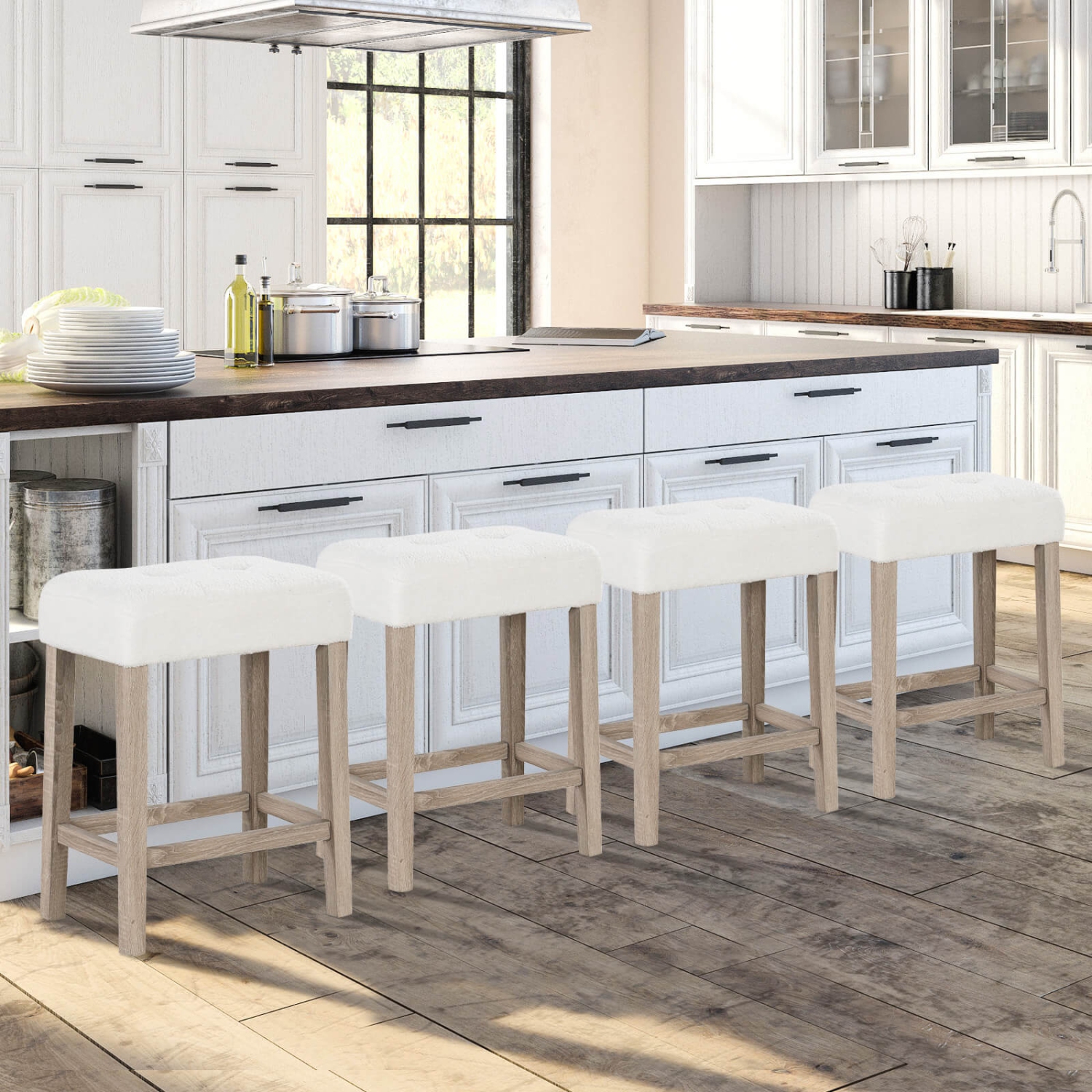 Costway Counter Height Bar Stools Set of 4 with Rubber Wood Legs Footrest Modern for Home