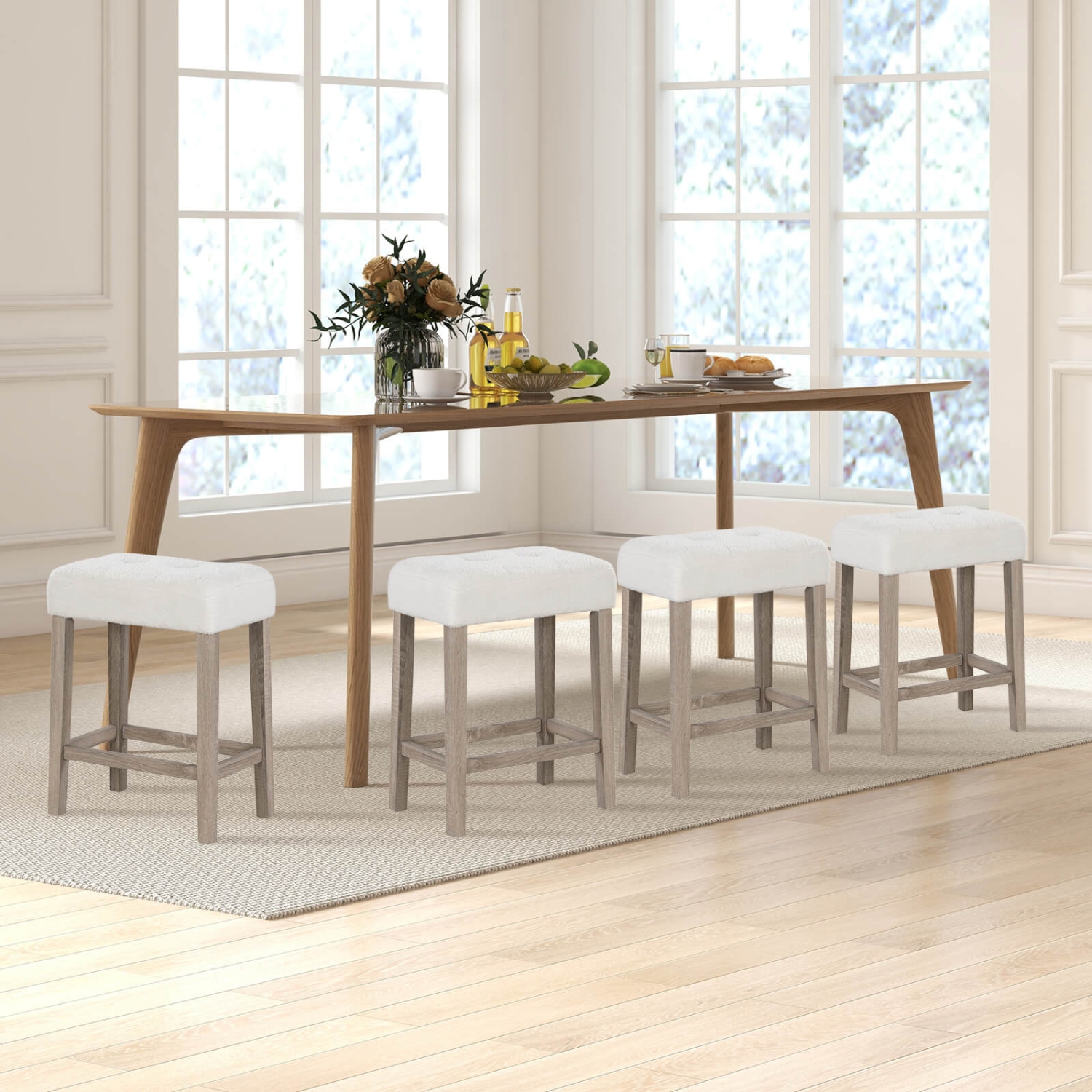 Costway Counter Height Bar Stools Set of 4 with Rubber Wood Legs Footrest Modern for Home