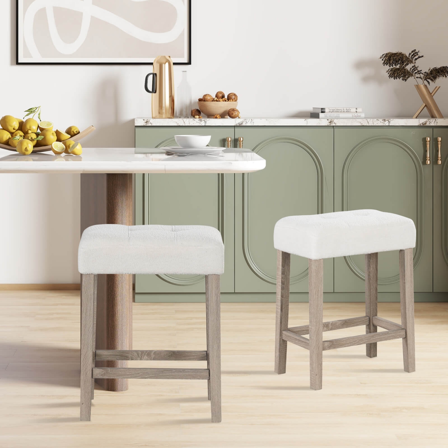 Costway Counter Height Bar Stools Set of 4 with Rubber Wood Legs Footrest Modern for Home