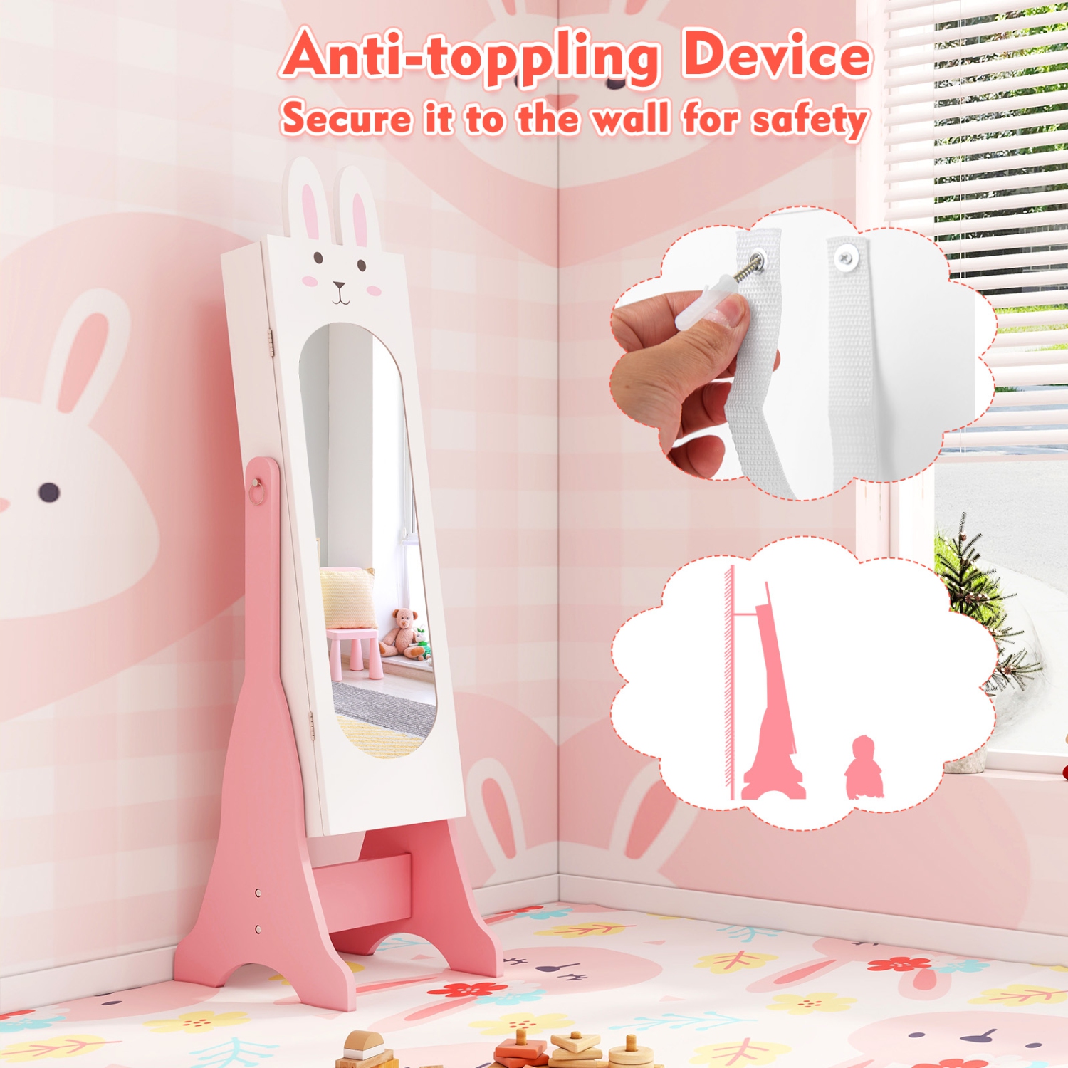 Costway Kids Vanity Set Princess Makeup Dressing Table and Chair Set with Jewelry Armoire