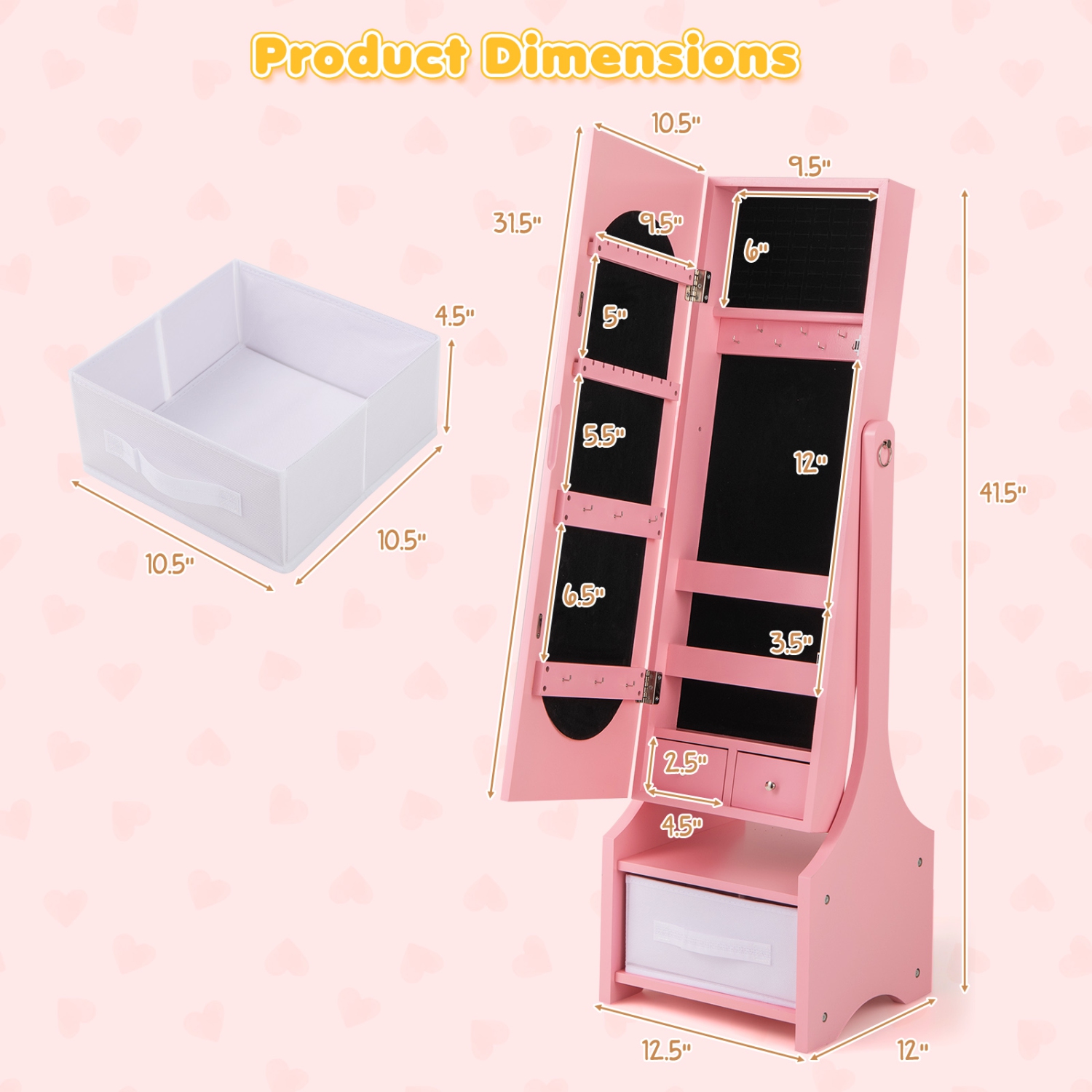Costway Kids Vanity Set Princess Makeup Dressing Table & Chair Set with Jewelry Armoire