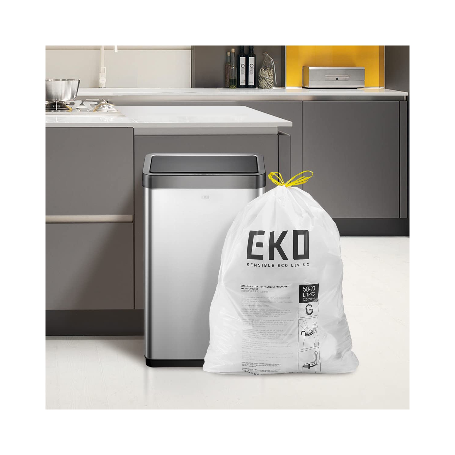 EKO Mirage X 80 Liter / 21.1 Gallons Motion Sensor Trash can, Brushed Stainless Steel