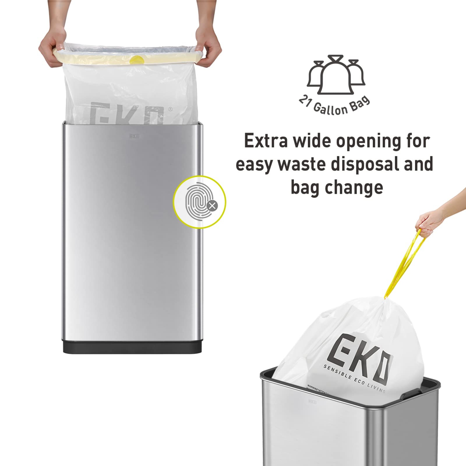EKO Mirage X 80 Liter / 21.1 Gallons Motion Sensor Trash can, Brushed Stainless Steel