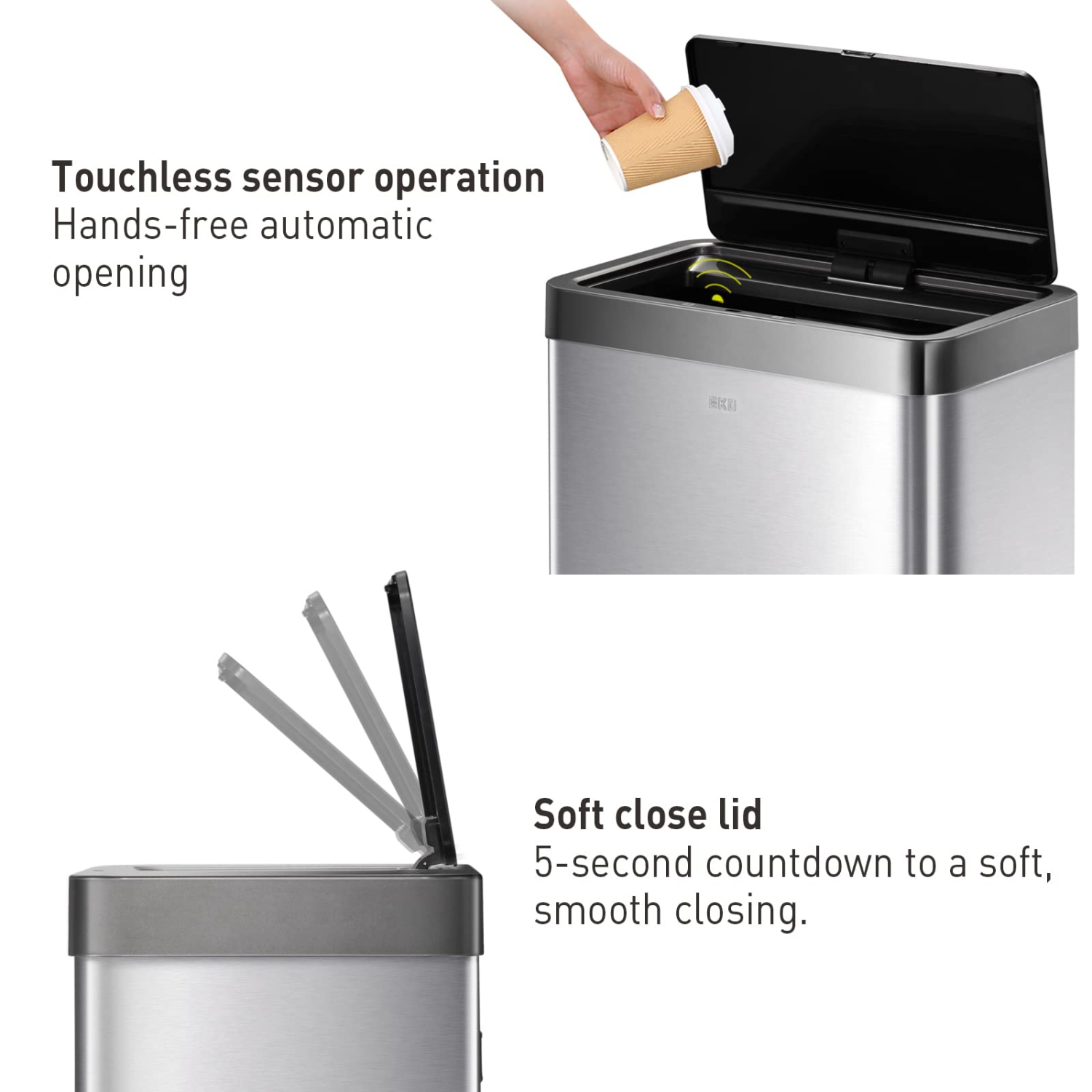EKO Mirage X 80 Liter / 21.1 Gallons Motion Sensor Trash can, Brushed Stainless Steel