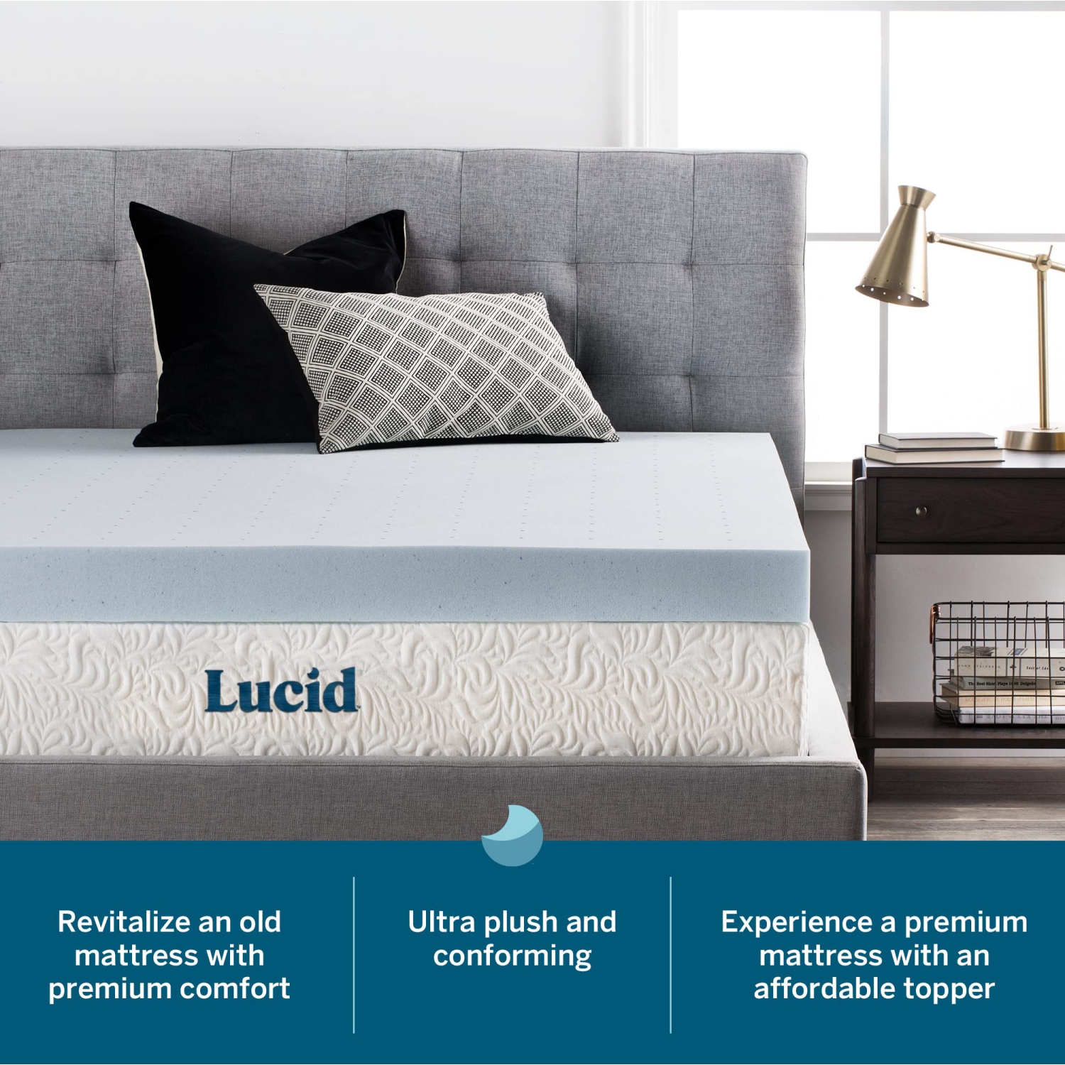 Surmatelas en mousse à mémoire en gel de 4&nbsp;po de LUCID – Design aéré – Ultra moelleux – Lit double