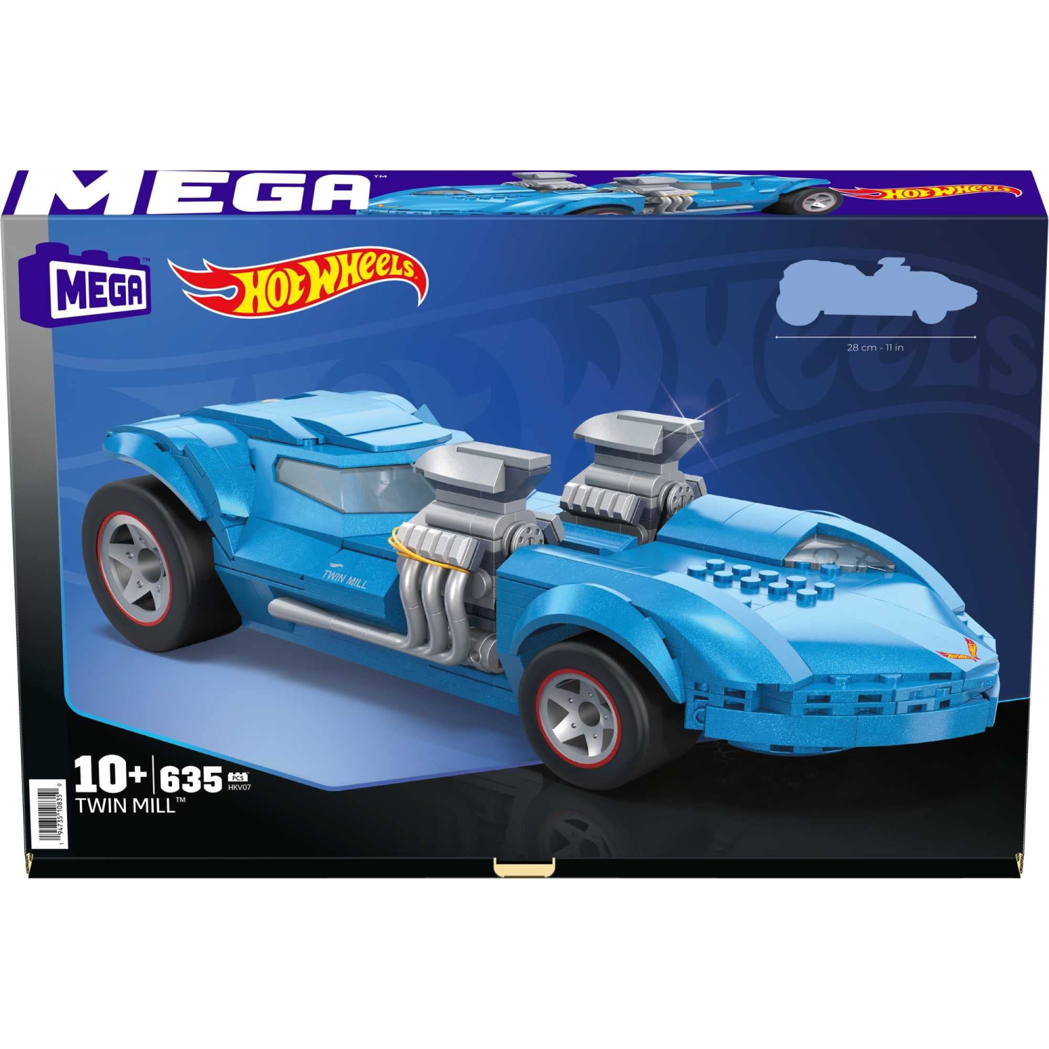 MEGA Hot Wheels Race Car Building Toys Set, Twin Mill with 635 Pieces, Build & Display Collector Replica, Blue, Kids &..