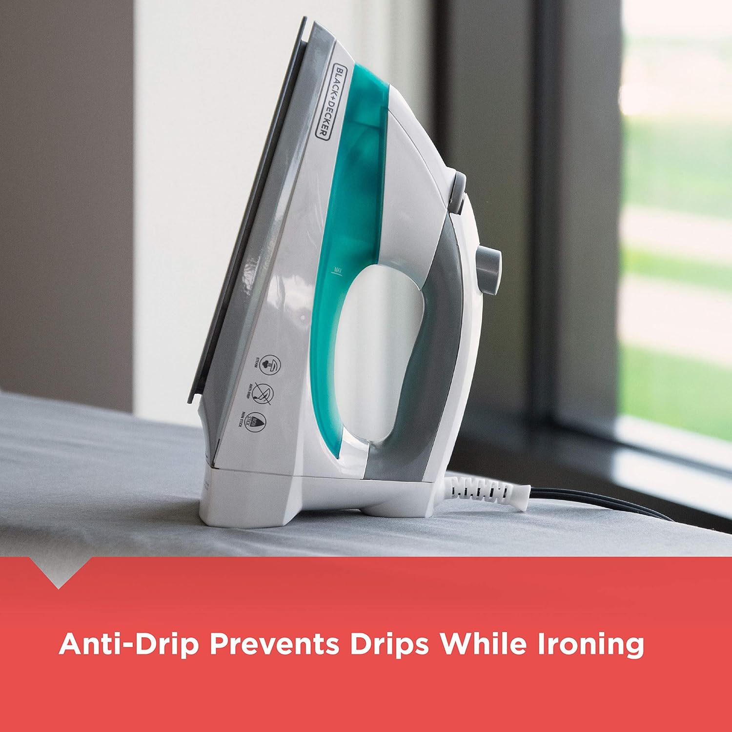 Fer à vapeur léger de 1200 W de BLACK+DECKER, antigouttes, commande de température variable, sarcelle