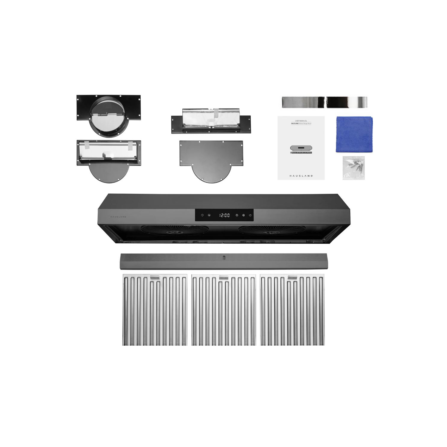 Hauslane&nbsp;| Hotte de dessous d'armoire de 36&nbsp;po en acier inoxydable noir Chef -UC-PS18BSS-36