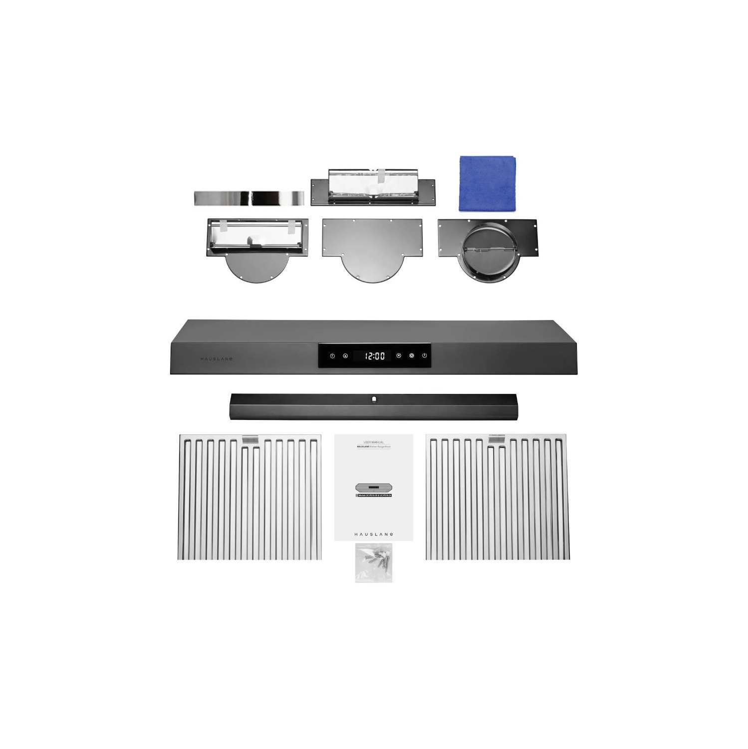 Hauslane&nbsp;| Hotte de dessous d'armoire de 30&nbsp;po en acier inoxydable noir Chef - UC-PS18BSS-30