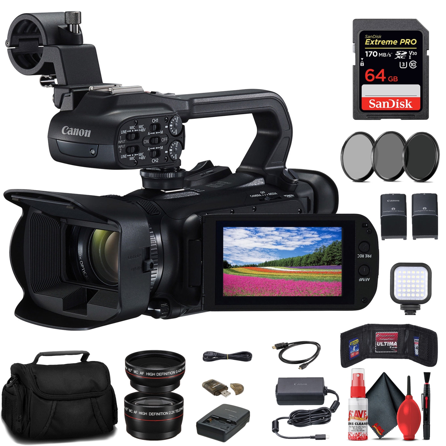 Canon XA60 Professional UHD 4K Camcorder + 64GB Memory Card + BP828 Battery Starter Bundle