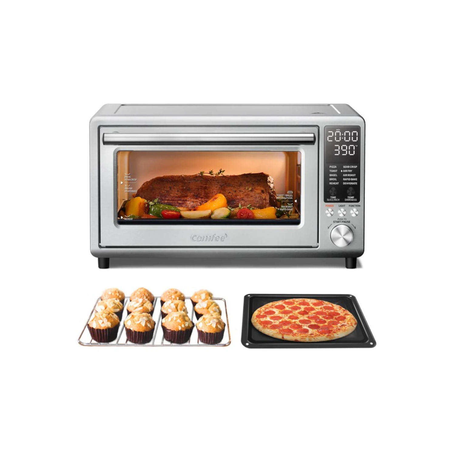 Refurbished Excellent-Comfee' CFO SA231 Toaster Oven & Air Fryer with Ultra-Rapid Heat Technology, 1750W Stainless Steel