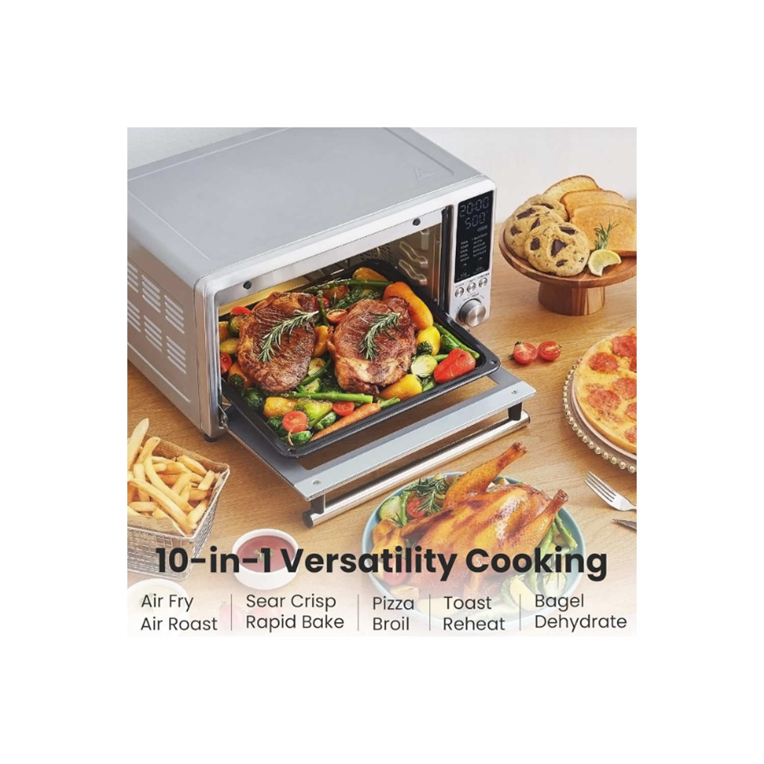 Refurbished Excellent-Comfee' CFO SA231 Toaster Oven & Air Fryer with Ultra-Rapid Heat Technology, 1750W Stainless Steel