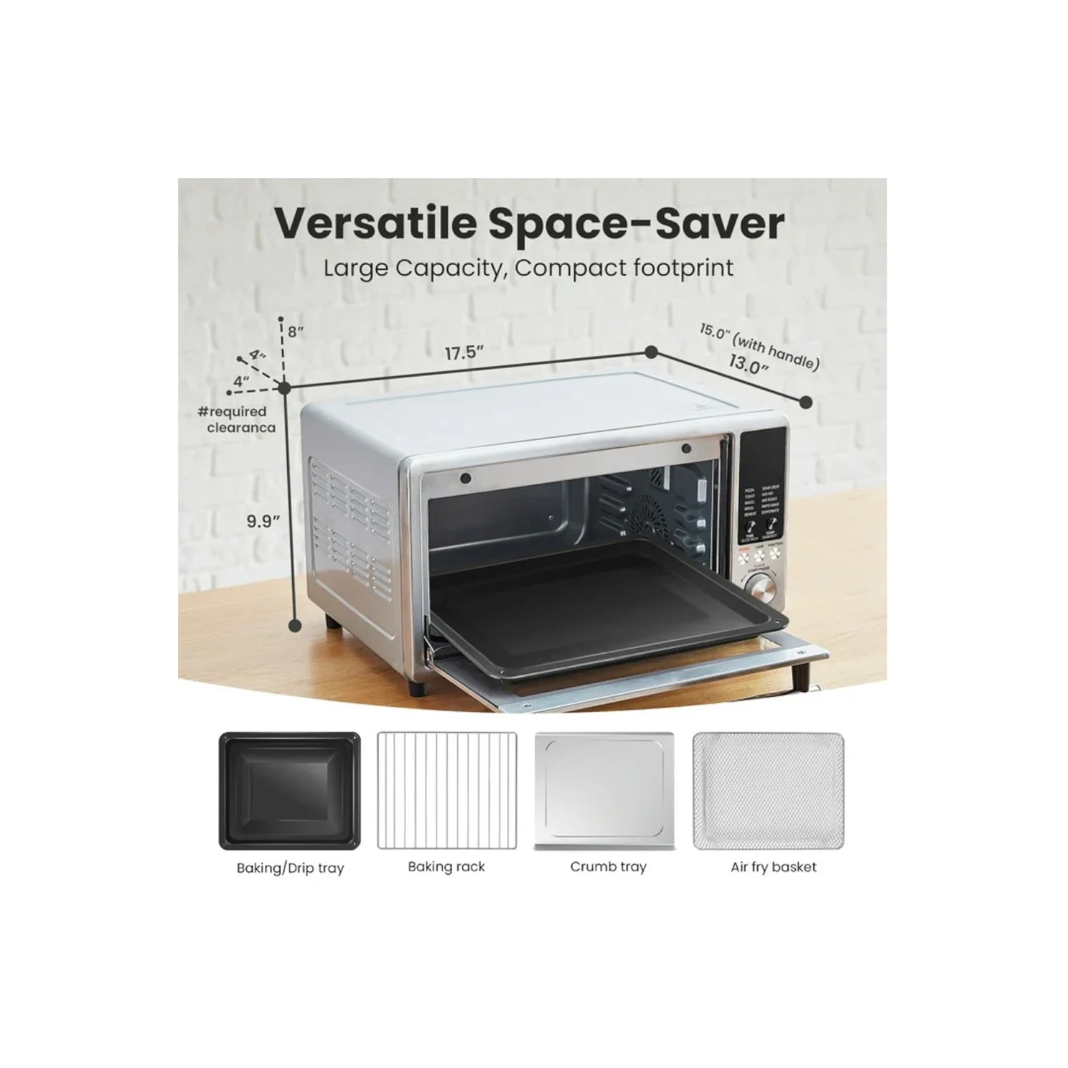 Refurbished Excellent-Comfee' CFO SA231 Toaster Oven & Air Fryer with Ultra-Rapid Heat Technology, 1750W Stainless Steel