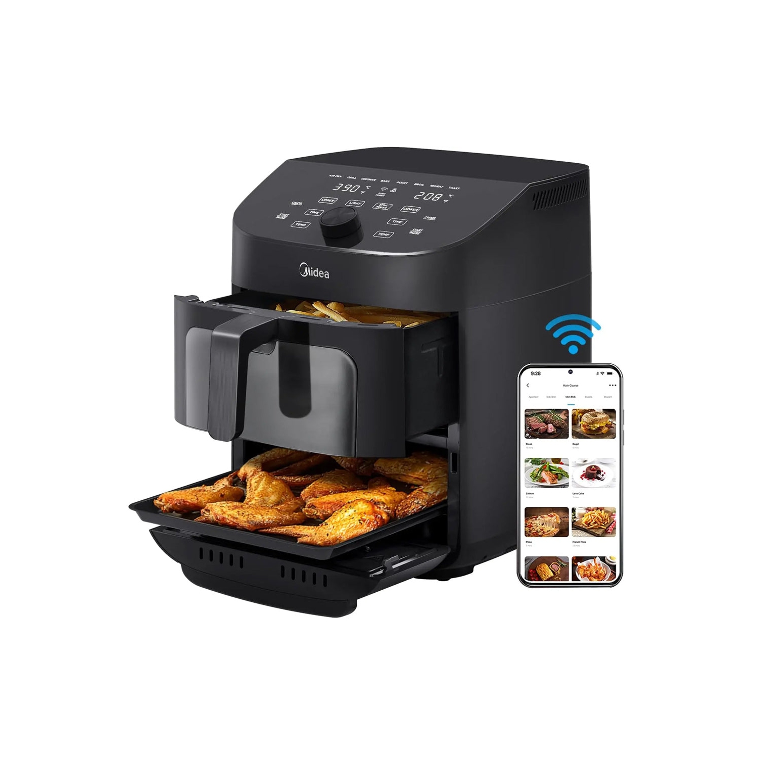 Refurbished Excellent- Midea Dual Basket Air Fryer Oven 11 Quart 8 in 1 Functions