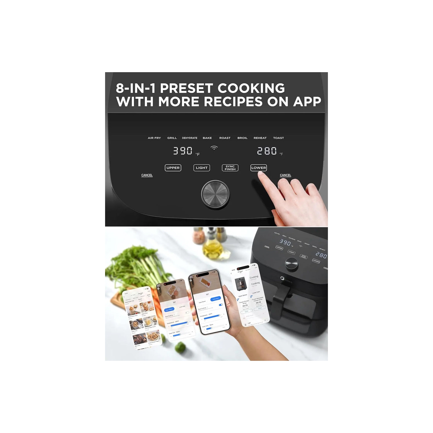 Refurbished Excellent- Midea Dual Basket Air Fryer Oven 11 Quart 8 in 1 Functions