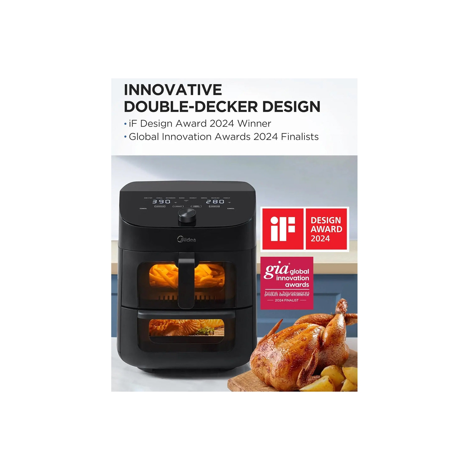 Refurbished Excellent- Midea Dual Basket Air Fryer Oven 11 Quart 8 in 1 Functions