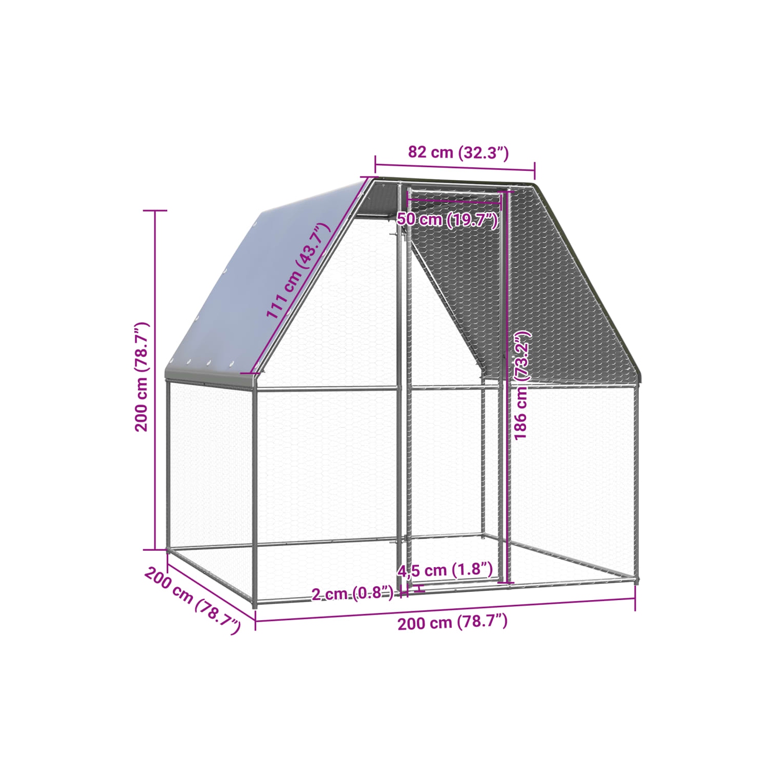vidaXL Chicken Cage Silver and Grey 2x2x2 m Galvanised Steel