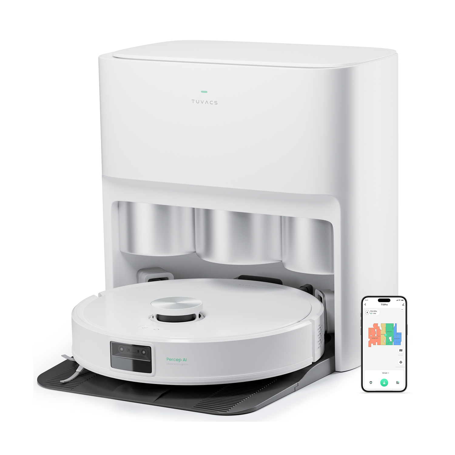 TUVACS Q10 Smart Robot Vacuum - Automatic Cleaning Self-Washing Station, Powerful 180 RPM Vacuum & Mop, AI Obstacle Avoidance, Long-Lasting Cleaning,