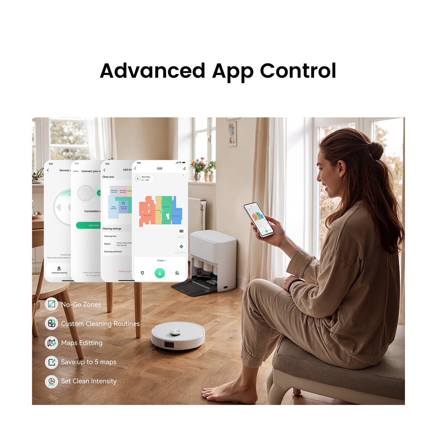 TUVACS Q10 Smart Robot Vacuum - Automatic Cleaning Self-Washing Station, Powerful 180 RPM Vacuum & Mop, AI Obstacle Avoidance, Long-Lasting Cleaning,