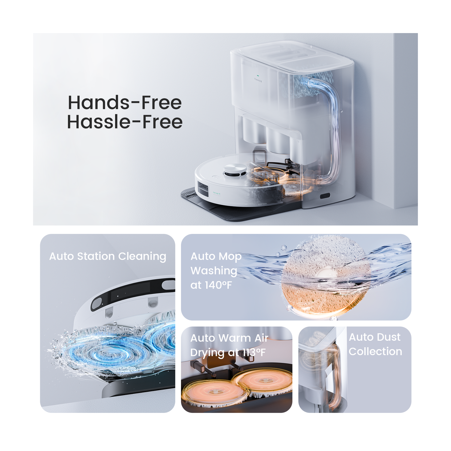 TUVACS Q10 Smart Robot Vacuum - Automatic Cleaning Self-Washing Station, Powerful 180 RPM Vacuum & Mop, AI Obstacle Avoidance, Long-Lasting Cleaning,