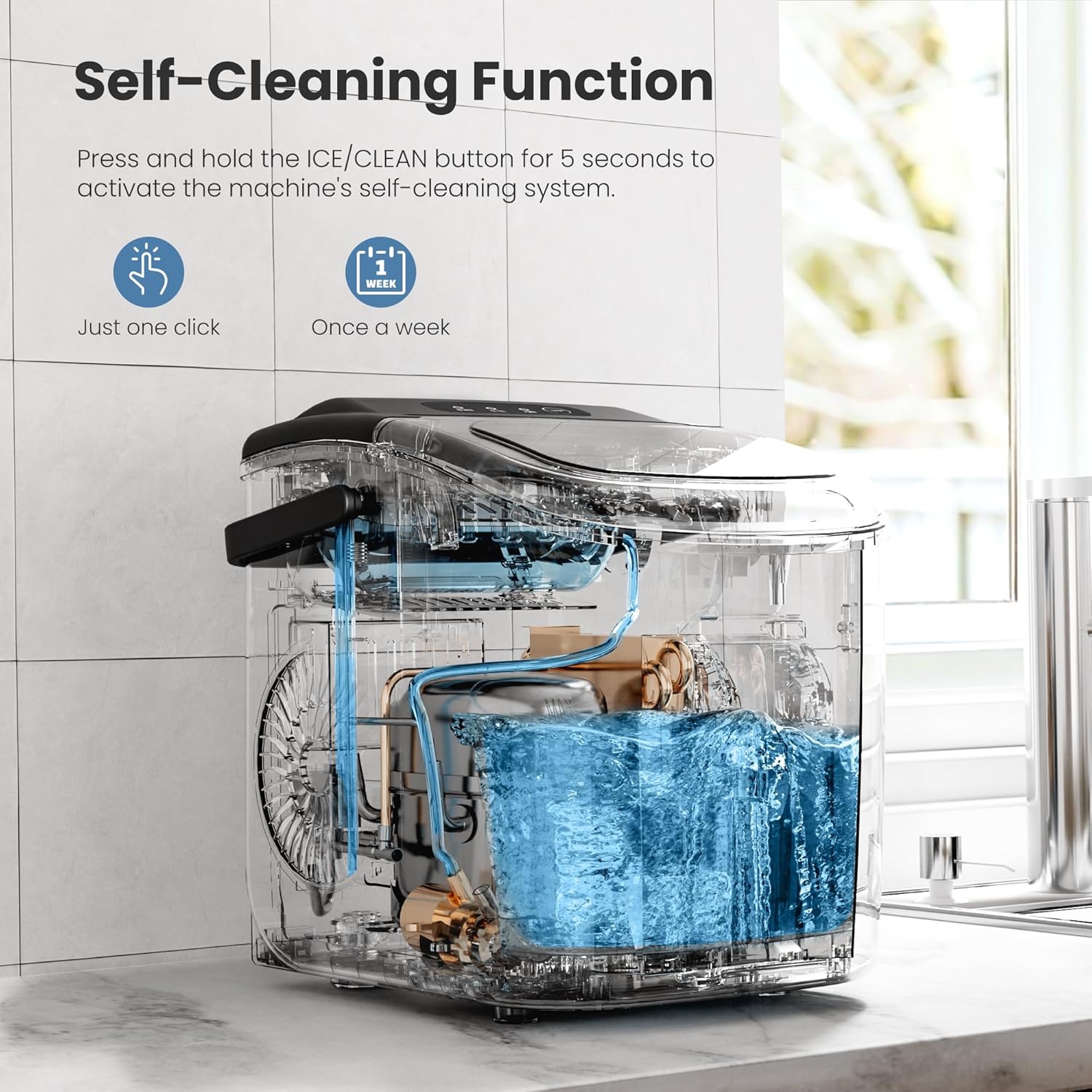 ZAFRO Portable Countertop Ice Maker Machine with Handle, 6Mins/9 Pcs ice Cubes, 26Lbs/24H, Self-Cleaning Function with Ice Scoop and Basket for