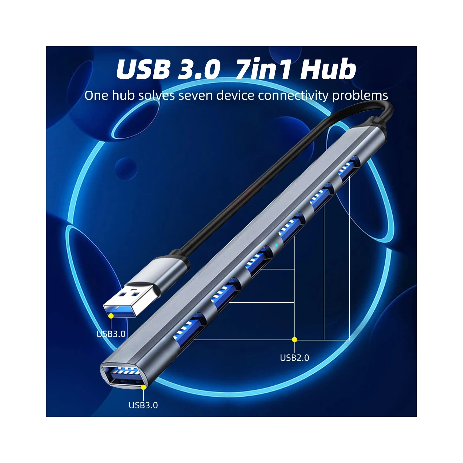 Concentrateur USB-C à 3,0 7 ports; Adaptateur multirépartiteur à 4 ports OTG pour Xiaomi Lenovo MacBook Pro 13 15 Air Pro; Accessoires informatiques