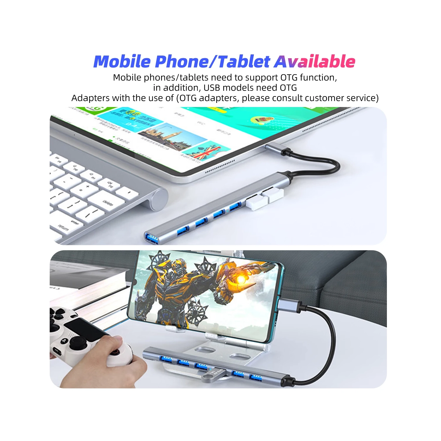 Concentrateur USB-C à 3,0 7 ports; Adaptateur multirépartiteur à 4 ports OTG pour Xiaomi Lenovo MacBook Pro 13 15 Air Pro; Accessoires informatiques