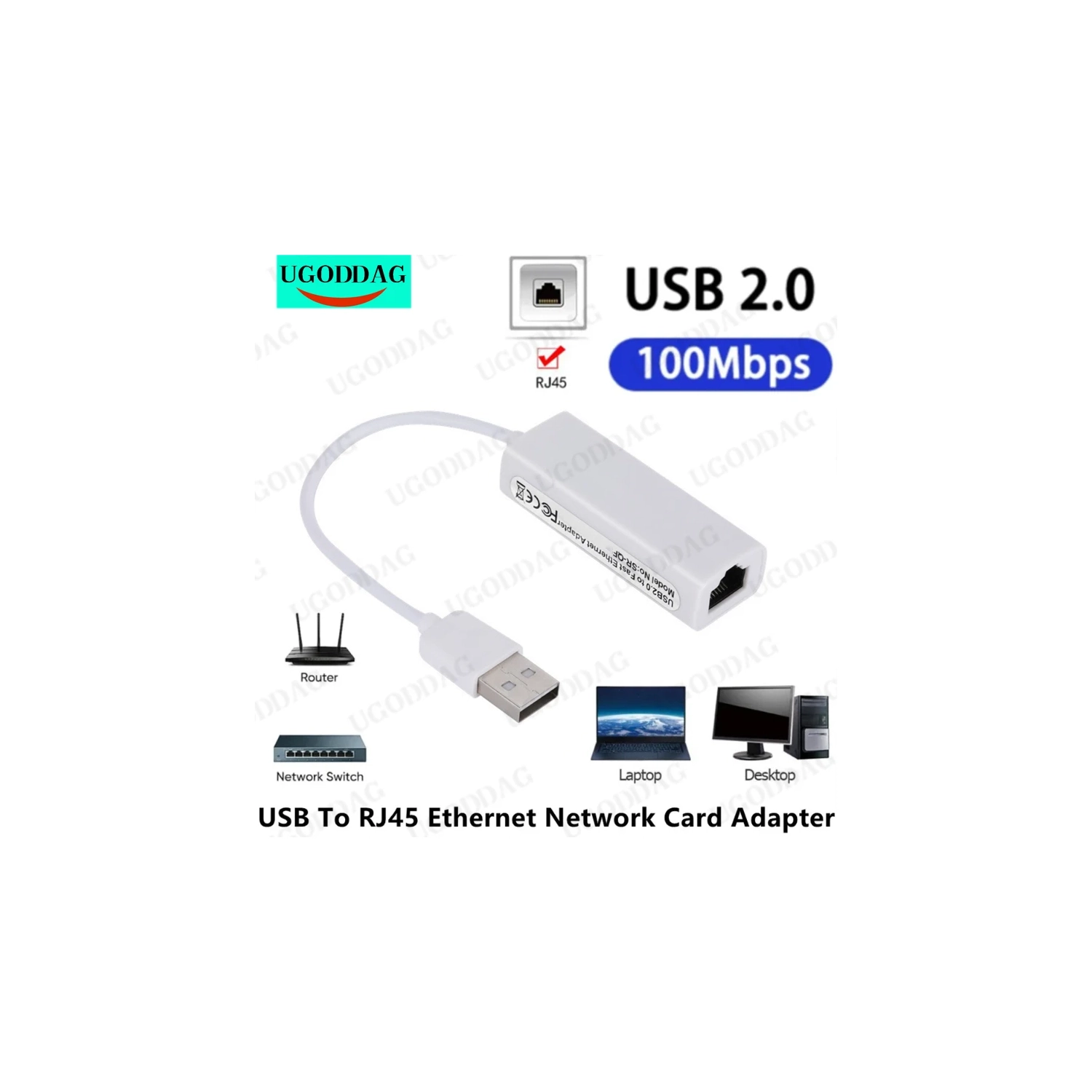 Carte réseau USB 2,0 USB à RJ45 10/100&nbsp;Mo/s USB vers Ethernet RJ45 Carte réseau pour PC portable Windows 7 8 10 11