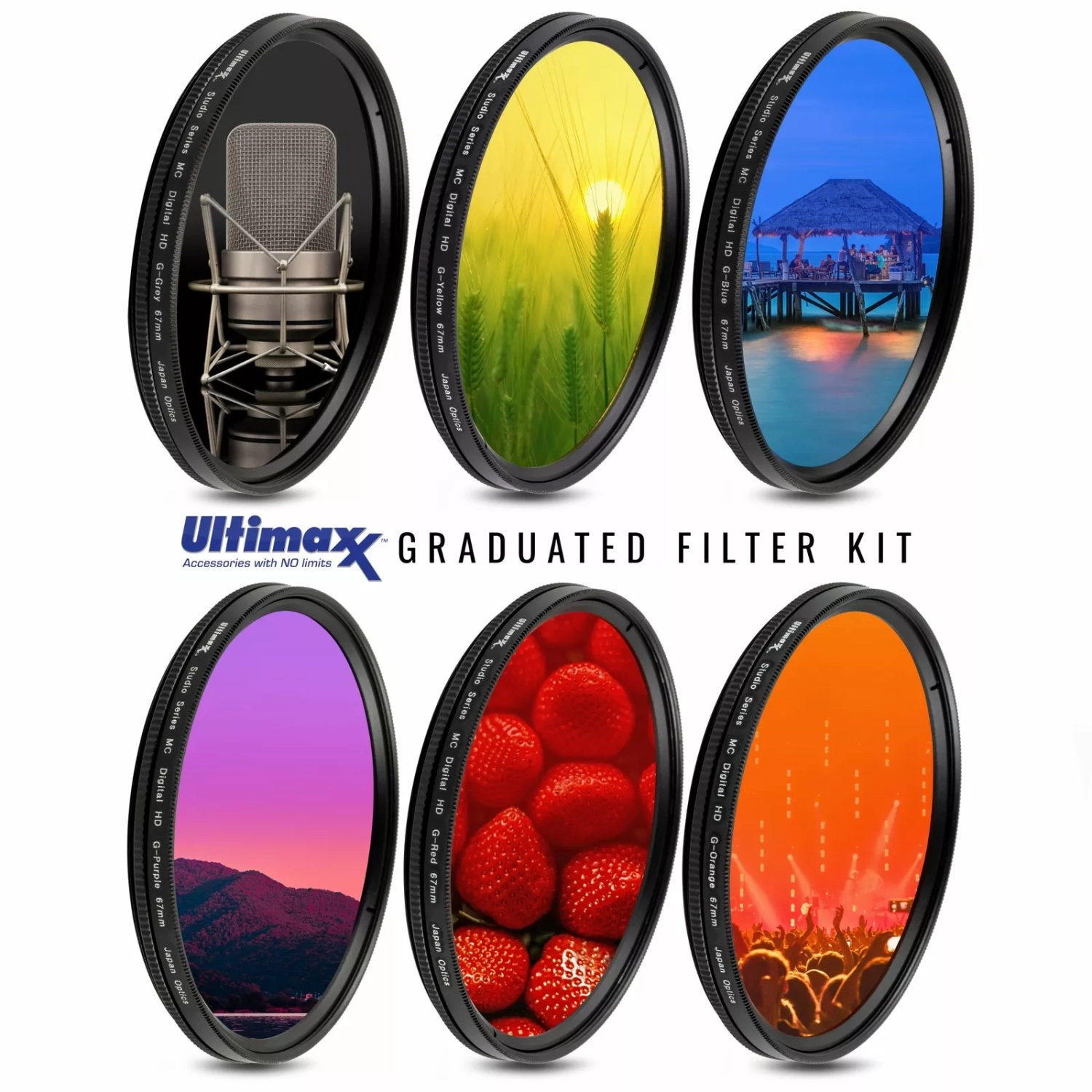 67&nbsp;mm – Ensemble de filtres multicolores gradués de 6 pièces avec pochette pour appareil photo reflex numérique