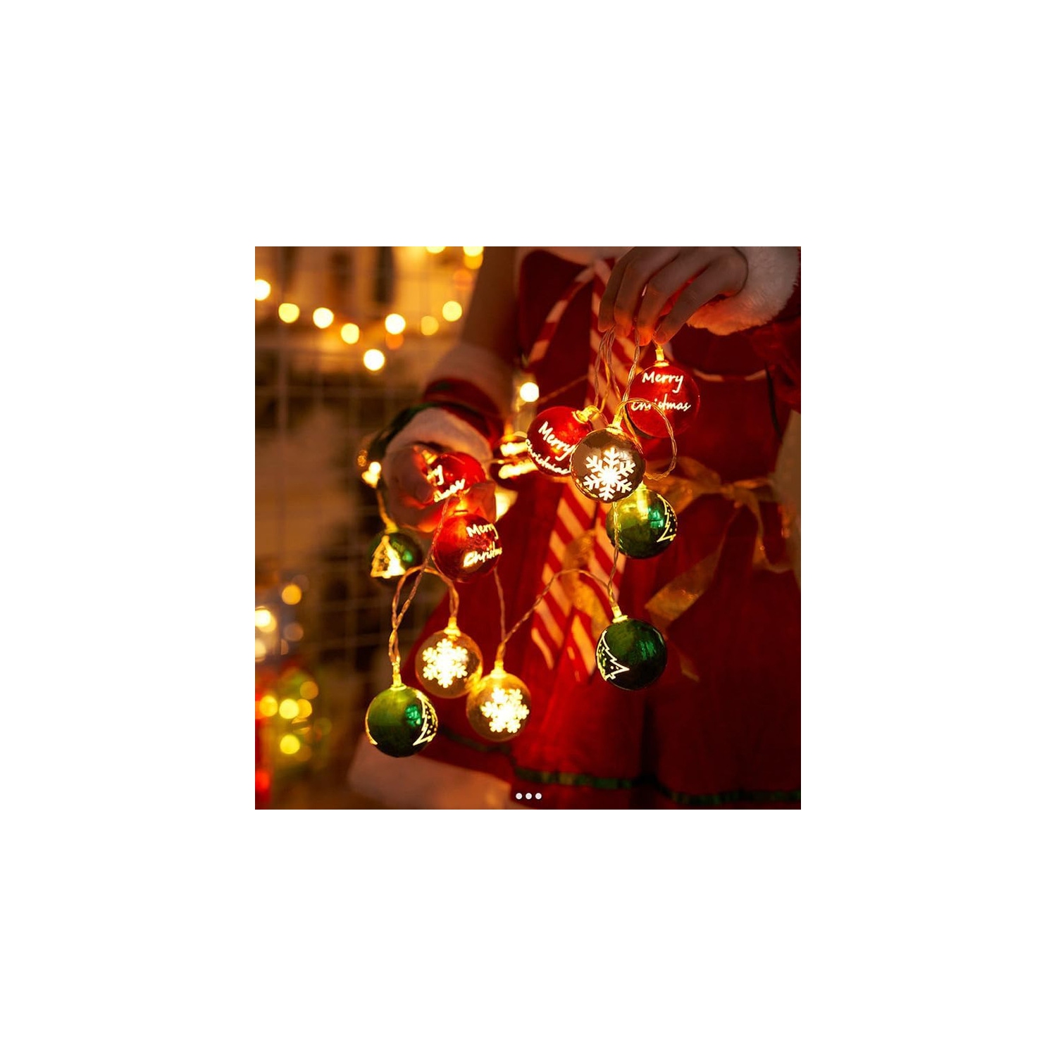 Guirlande de lumières de Noël, 10 pi 20 lumières de Noël à piles, boules de Noël pour décoration de fête de Noël