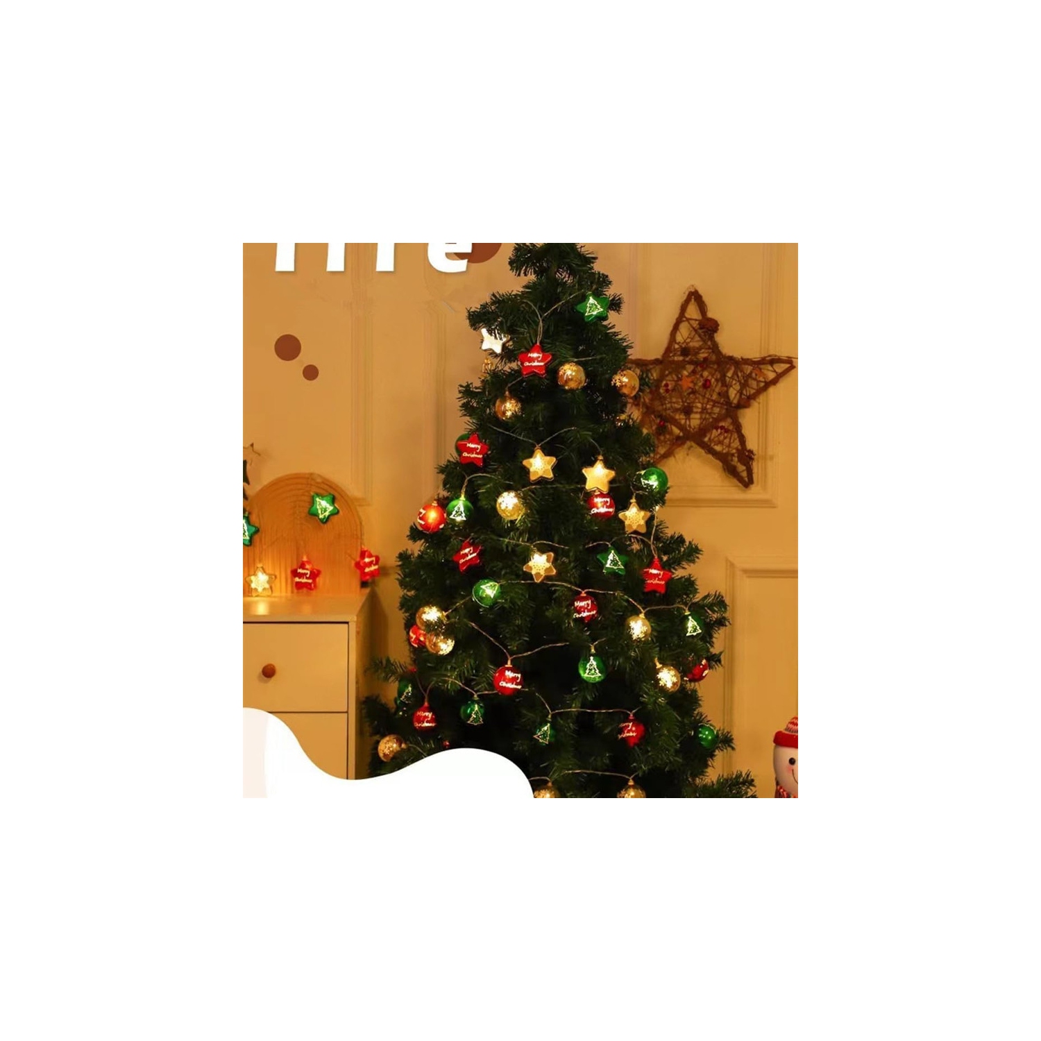 Guirlande de lumières de Noël, 10 pi 20 lumières de Noël à piles, boules de Noël pour décoration de fête de Noël