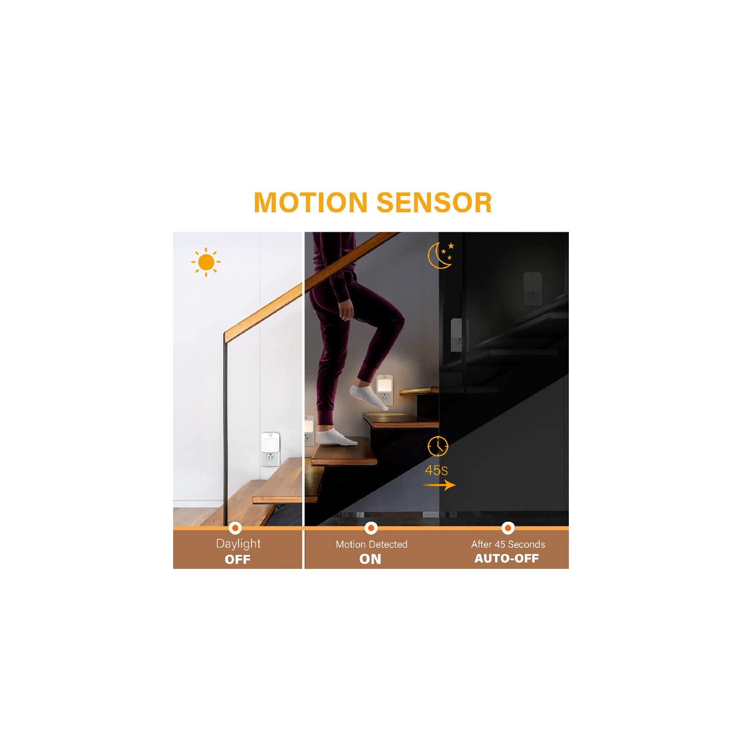 Détecteur de mouvement Lumières de nuit DEL Prise US Lampe d'armoire à intensité réglable pour chambre à coucher de bébé Corridor Éclairage de nuit