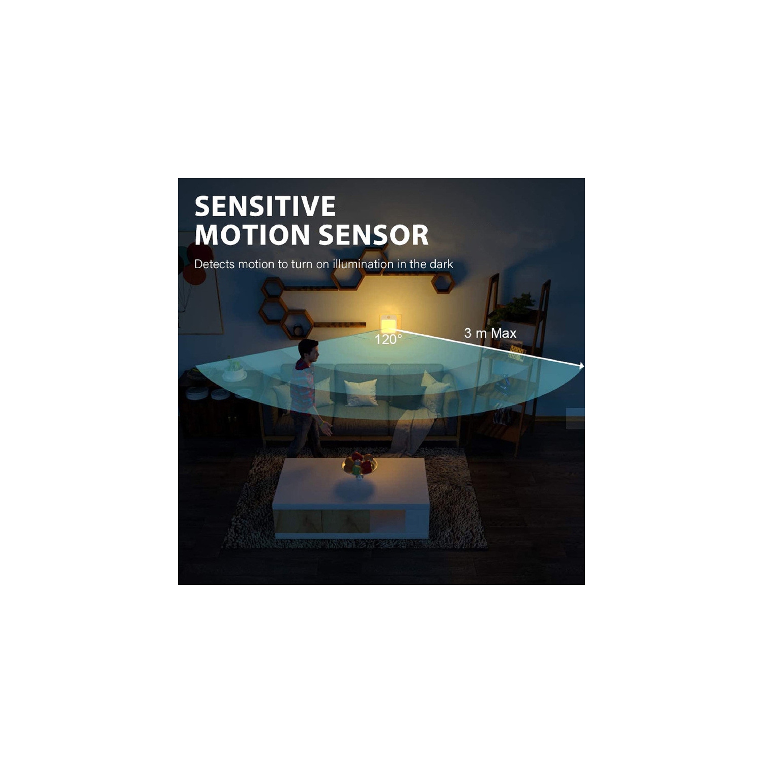 Détecteur de mouvement Lumières de nuit DEL Prise US Lampe d'armoire à intensité réglable pour chambre à coucher de bébé Corridor Éclairage de nuit