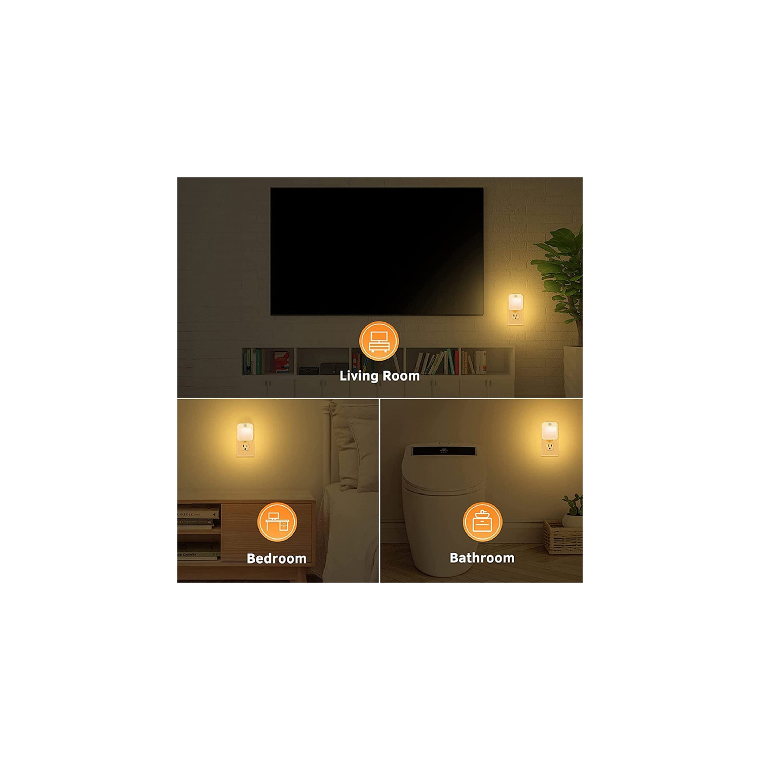 Détecteur de mouvement Lumières de nuit DEL Prise US Lampe d'armoire à intensité réglable pour chambre à coucher de bébé Corridor Éclairage de nuit