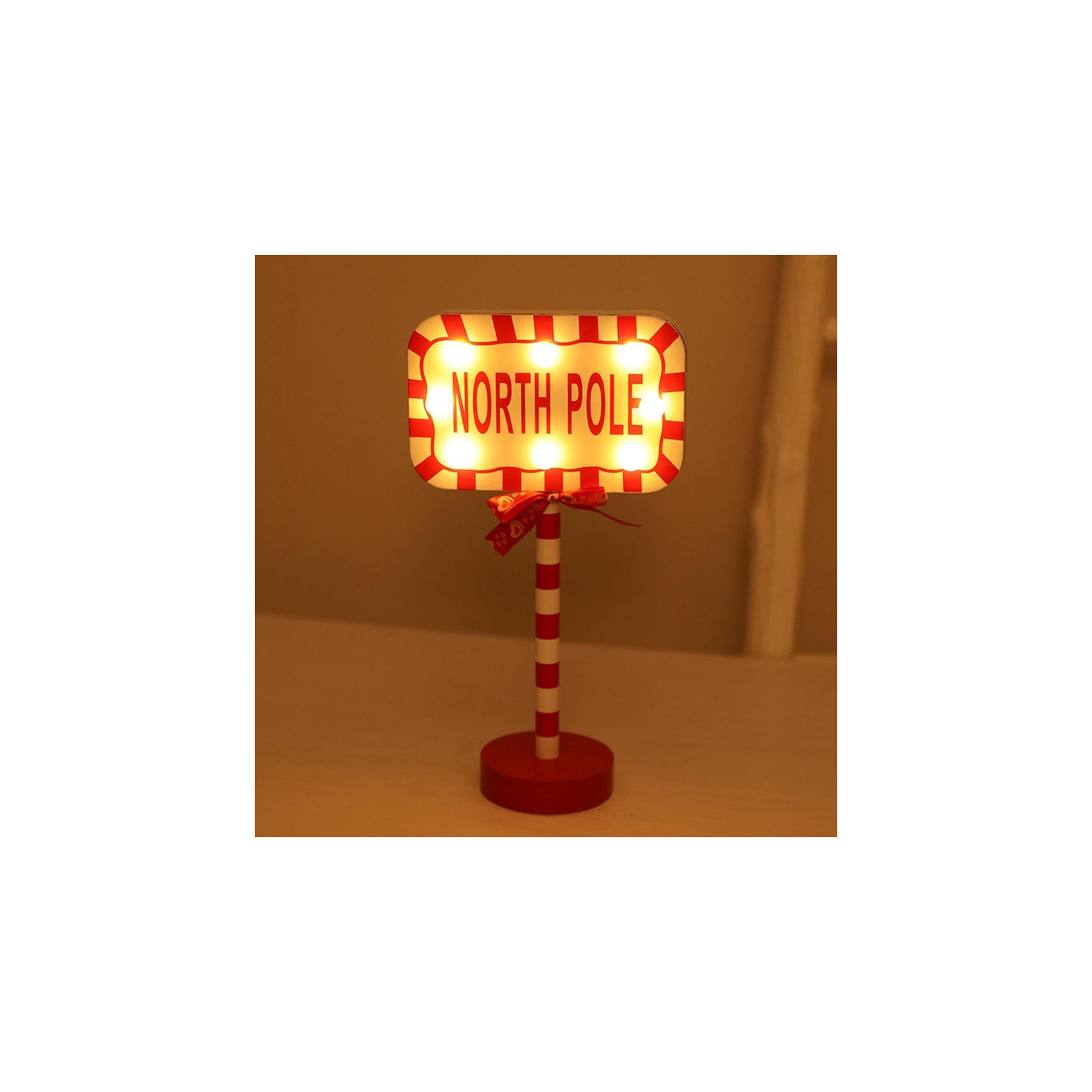 Christmas Decorations North Pole Sign with LED Light Xmas Tabletop Stand Decor for Indoor Home Office Holiday Party Decorative Christmas Street Sign
