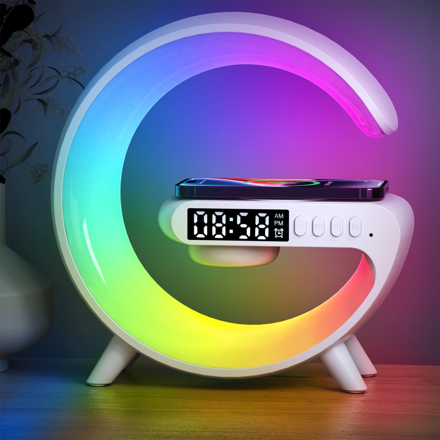 Multifunction Wireless Charger Pad Stand Speaker TF RGB Night Light 15W Fast Charging Station for iPhone Samsung Xiaomi Huawei