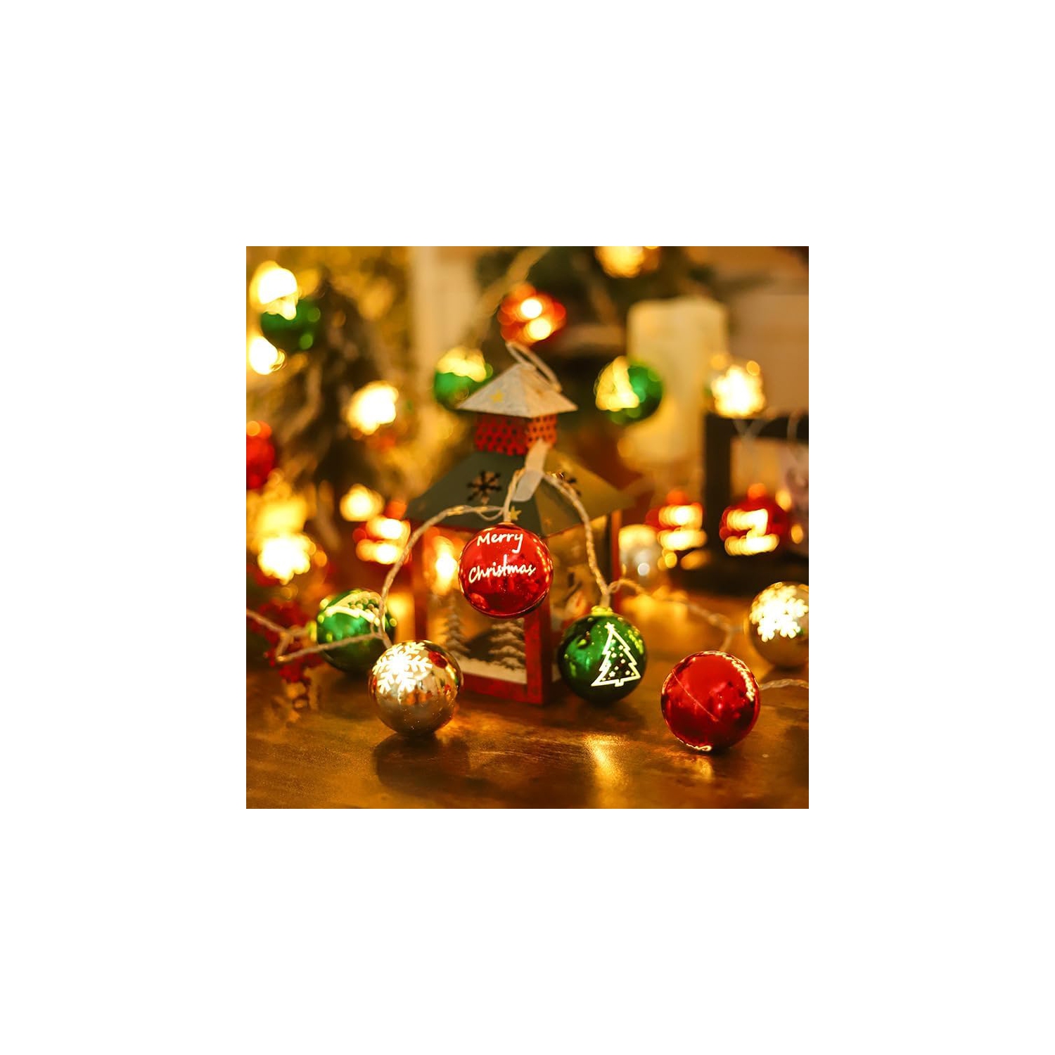 Jeu de lumières à DEL de 10 pi, boules de Noël décoratives, lumières de décoration pour arbre de Noël, lumières pentagramme en forme de flocons de