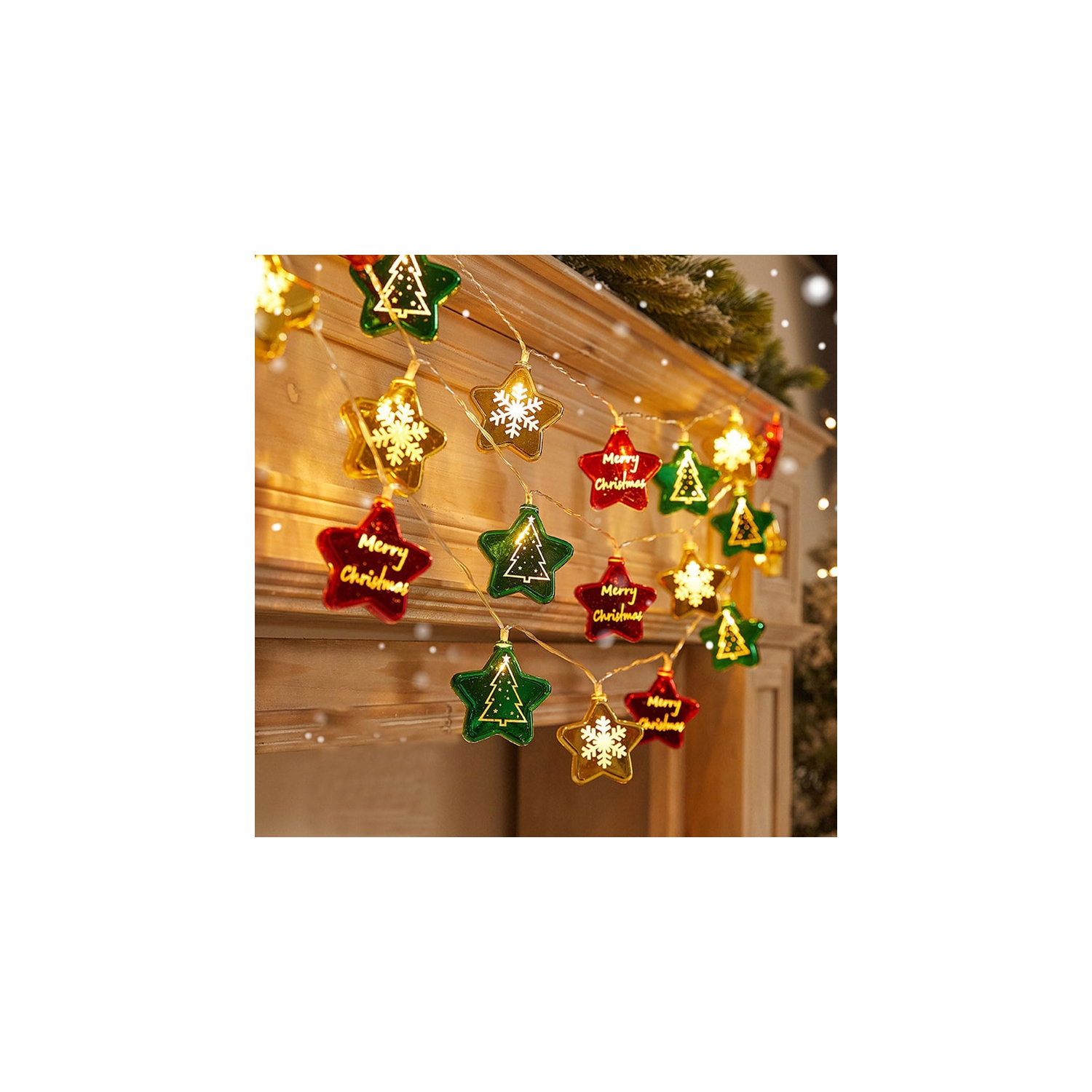 Jeu de lumières à DEL de 10 pi, boules de Noël décoratives, lumières de décoration pour arbre de Noël, lumières pentagramme en forme de flocons de