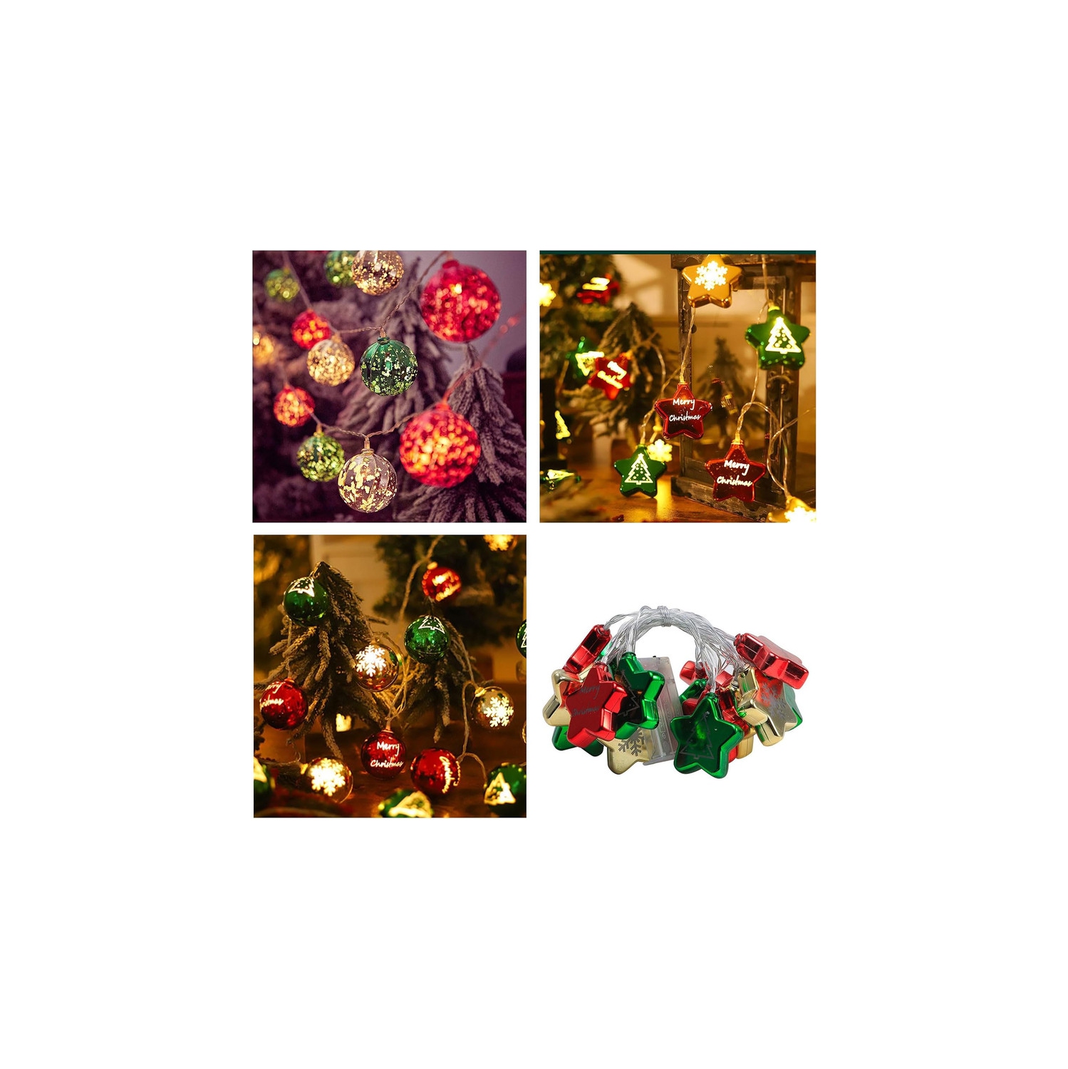 Jeu de lumières à DEL de 10 pi, boules de Noël décoratives, lumières de décoration pour arbre de Noël, lumières pentagramme en forme de flocons de