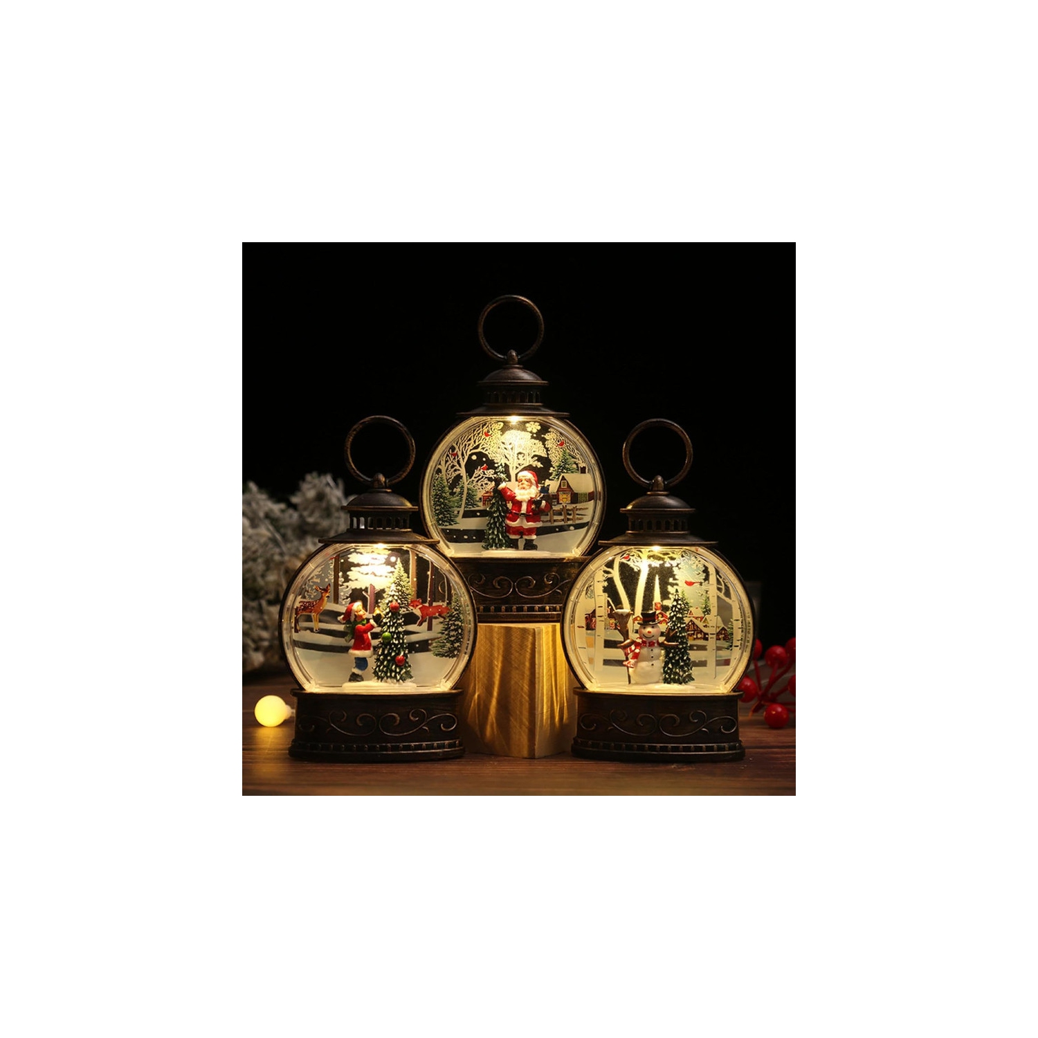 Décoration de Noël Lanterne tempête cadeau à la main Père Noël Injection d'eau Petite veilleuse portative Décoration de Noël Petite décoration de