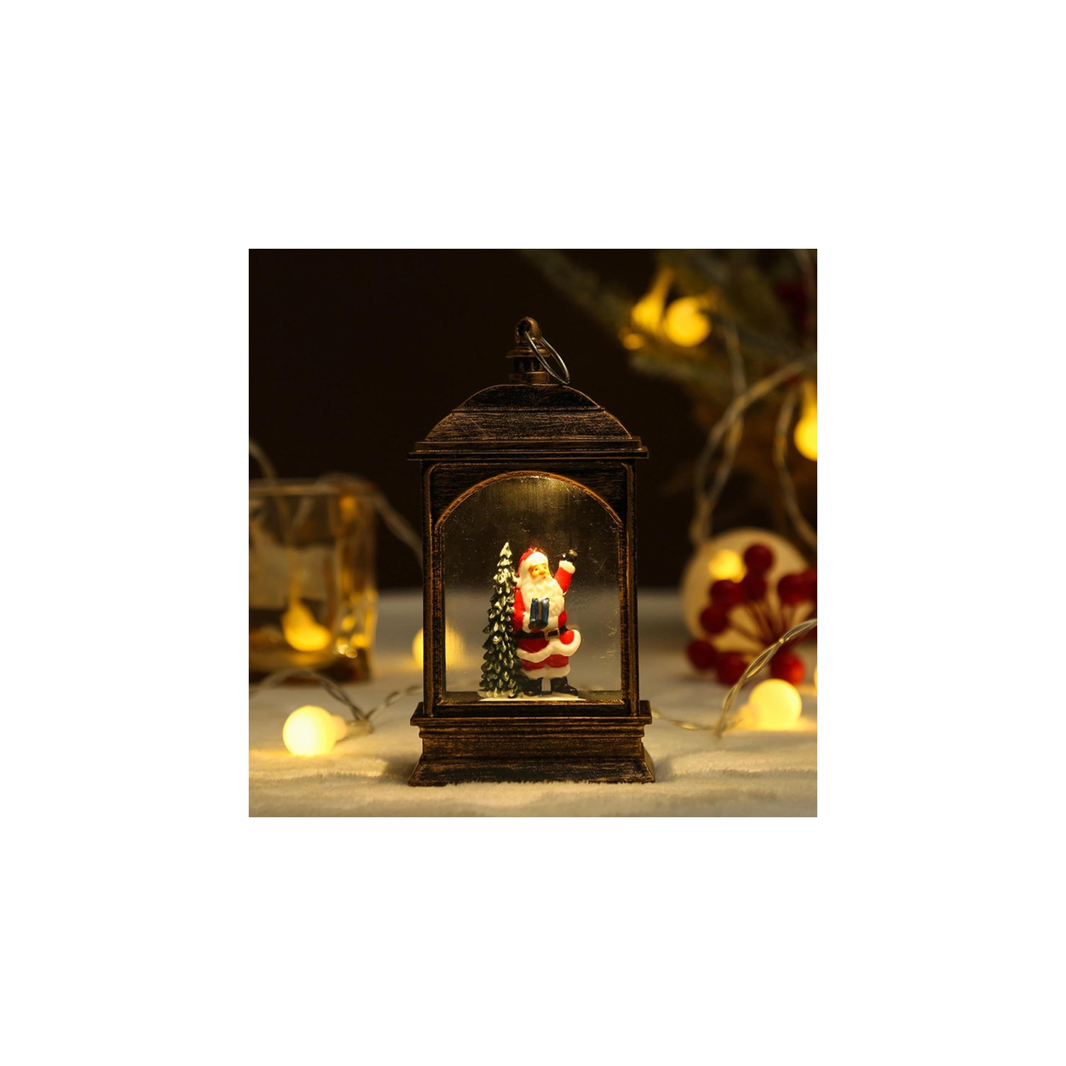 Décoration de Noël Lanterne tempête cadeau à la main Père Noël Injection d'eau Petite veilleuse portative Décoration de Noël Petite décoration de