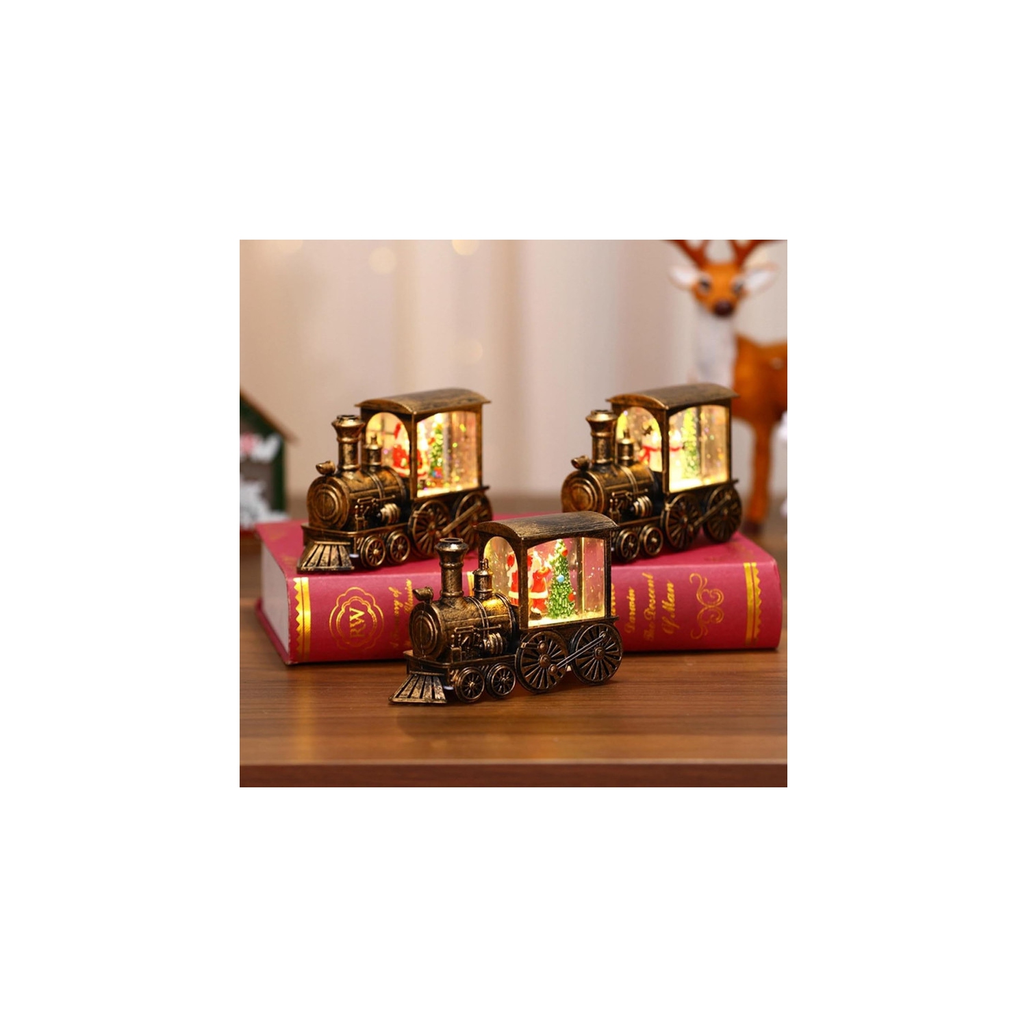 Christmas Table Decorations Tabletop Centerpiece for Christmas Santa Train Snow Globe Night Light Seasonal Winter Holiday Kitchen Dining Table Decor