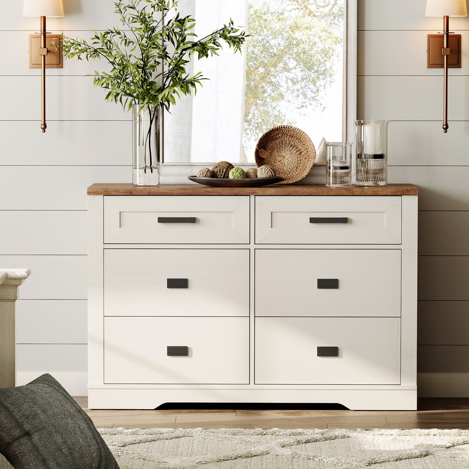 WAMPAT Dresser for Bedroom with 6 Drawers, 47" Wide Storage Chest of Drawers, Wood Closet Chests Organizer for Clothes, Kids Room, Living Room,