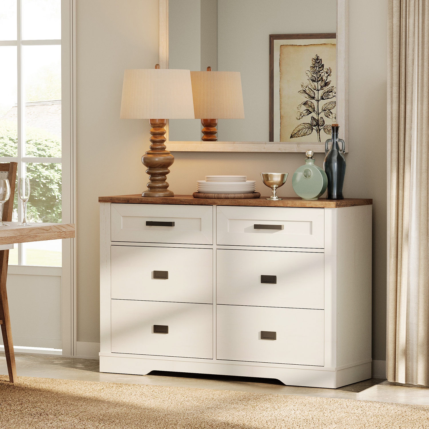 WAMPAT Dresser for Bedroom with 6 Drawers, 47" Wide Storage Chest of Drawers, Wood Closet Chests Organizer for Clothes, Kids Room, Living Room,