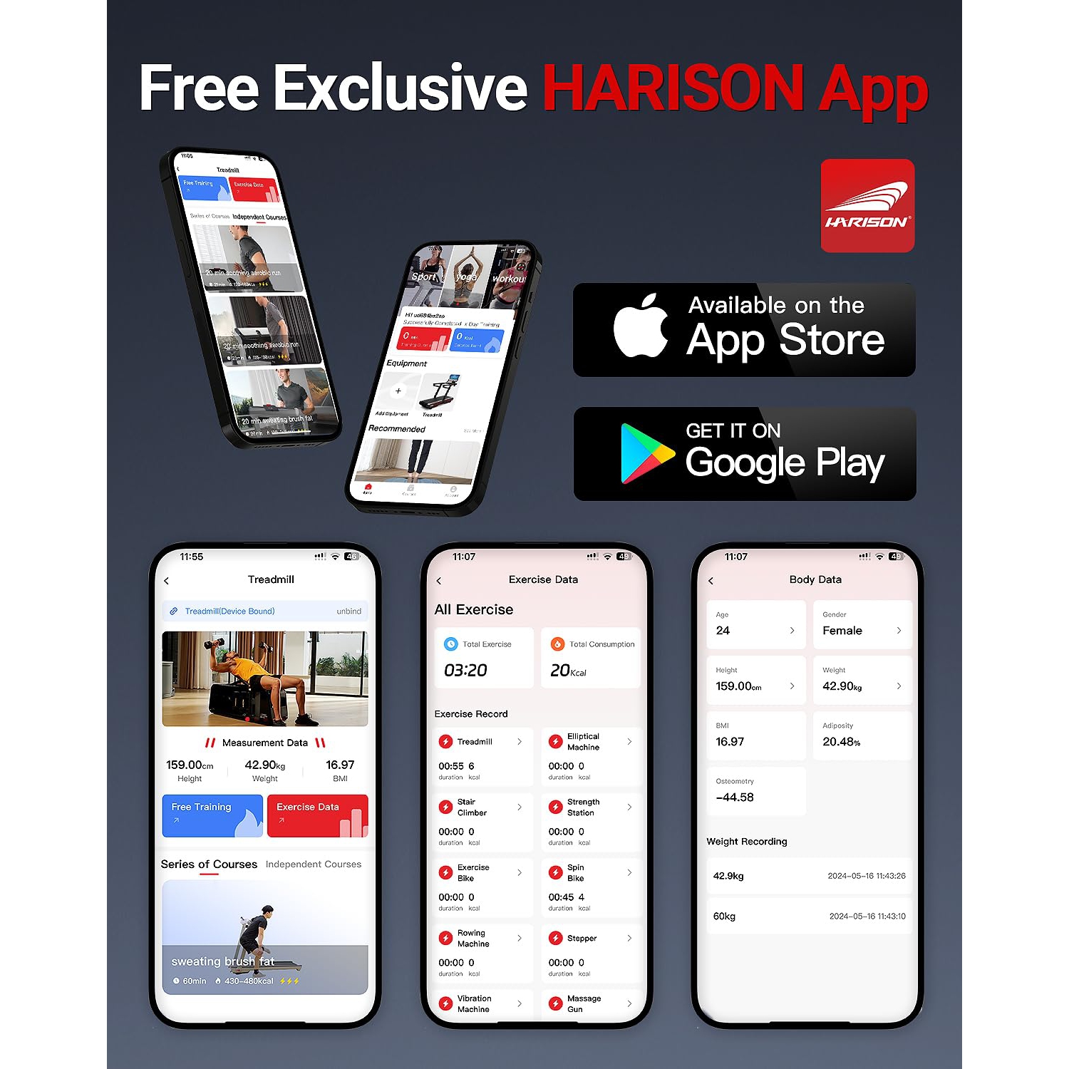 HARISON Treadmill for Home with Incline, 3.0HP Running Machine with 300 lbs Weight Capacity, 17.72" Wide Tread Belt, Bluetooth Speaker