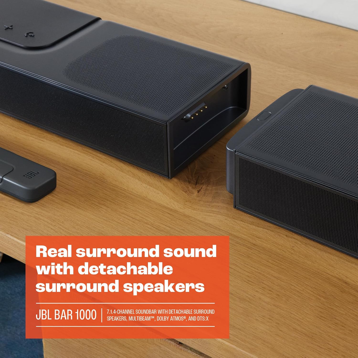 Open Box - JBL Bar 1000: 7.1.4-channel soundbar with detachable surround speakers, MultiBeam™, Dolby Atmos®, and DTS:X® (JBLBAR1000PROBLKAM)