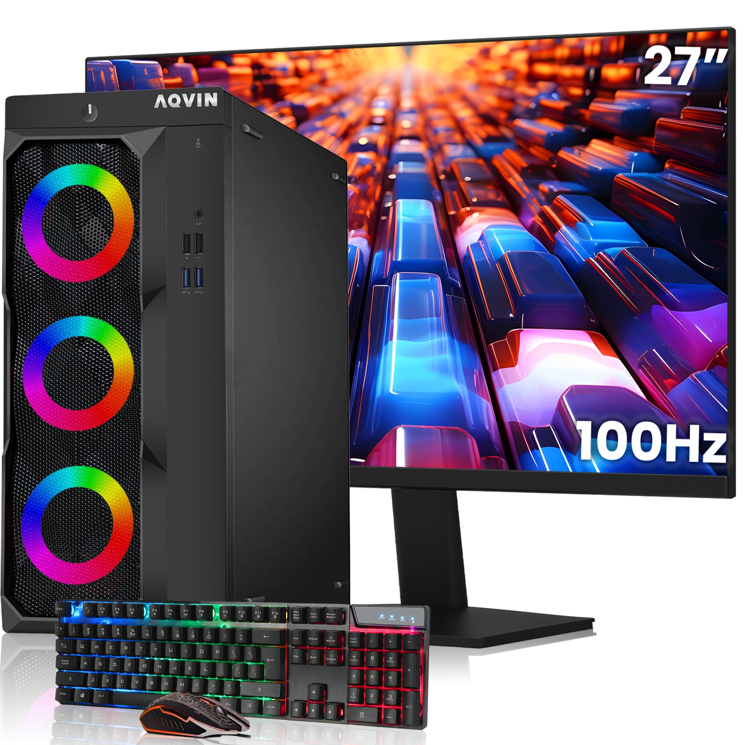 Refurbished (Excellent) - Prebuilt RGB Gaming Desktop PC AQVIN AMD Graphics Card RX 550 4GB Intel Core i7 CPU 32GB DDR4 RAM 1TB SSD Windows 10 Pro New 27 inch FHD Monitor