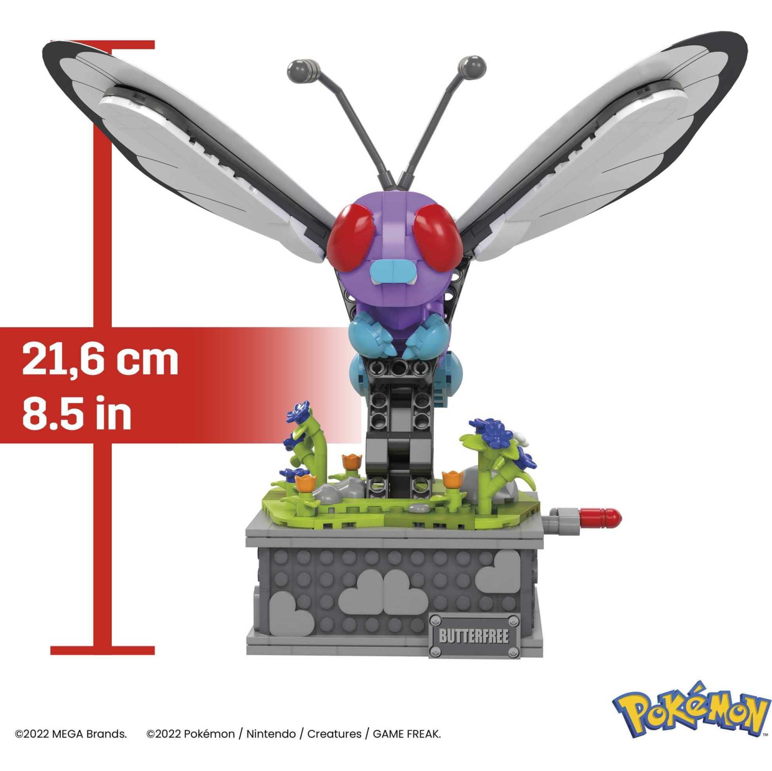 MEGA Pokémon, Motion Butterfree avec 605 pièces, 7&nbsp;po de hauteur, ailes mobiles, collection pour enfants ou adultes.
